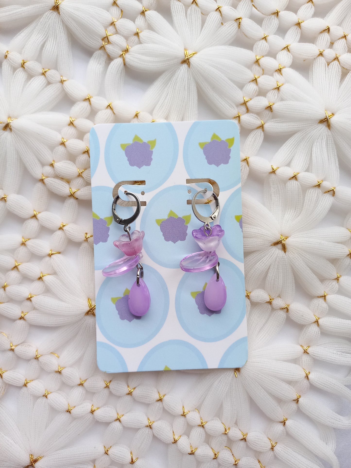 Purple Flower Teardrop Huggie Earrings| One of a Kind