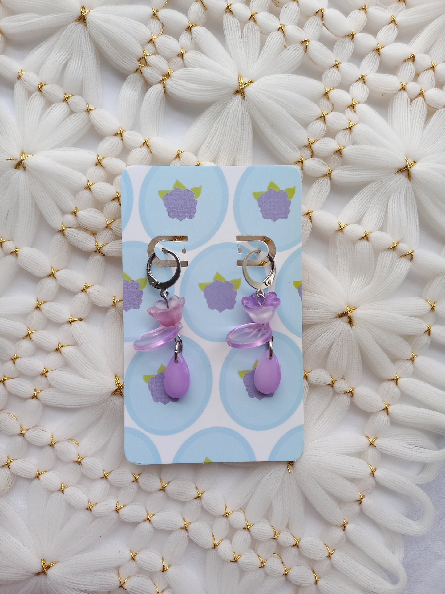 Purple Flower Teardrop Huggie Earrings| One of a Kind