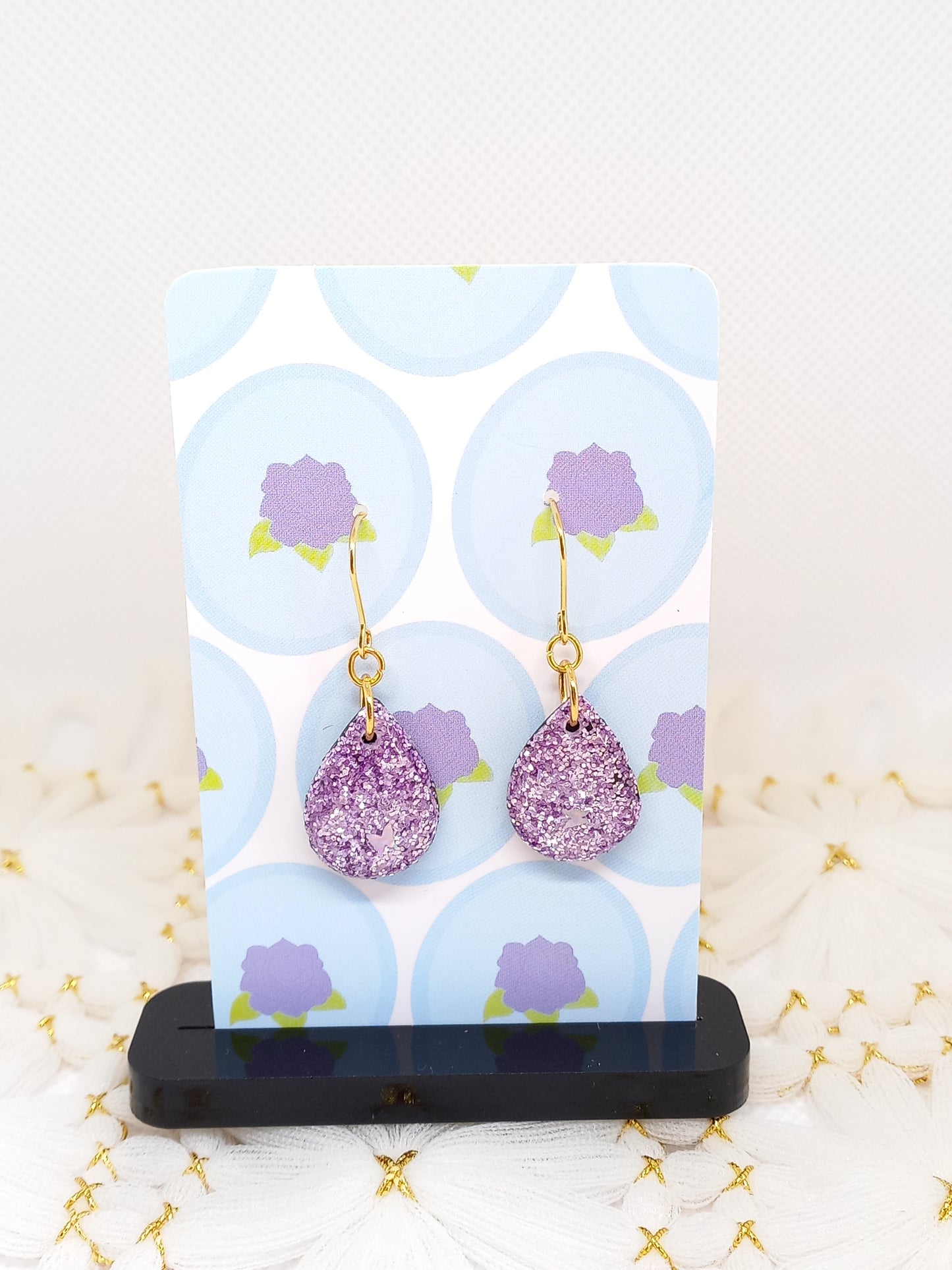 Purple Glittery Teardrop Earrings | Sparkles Collection