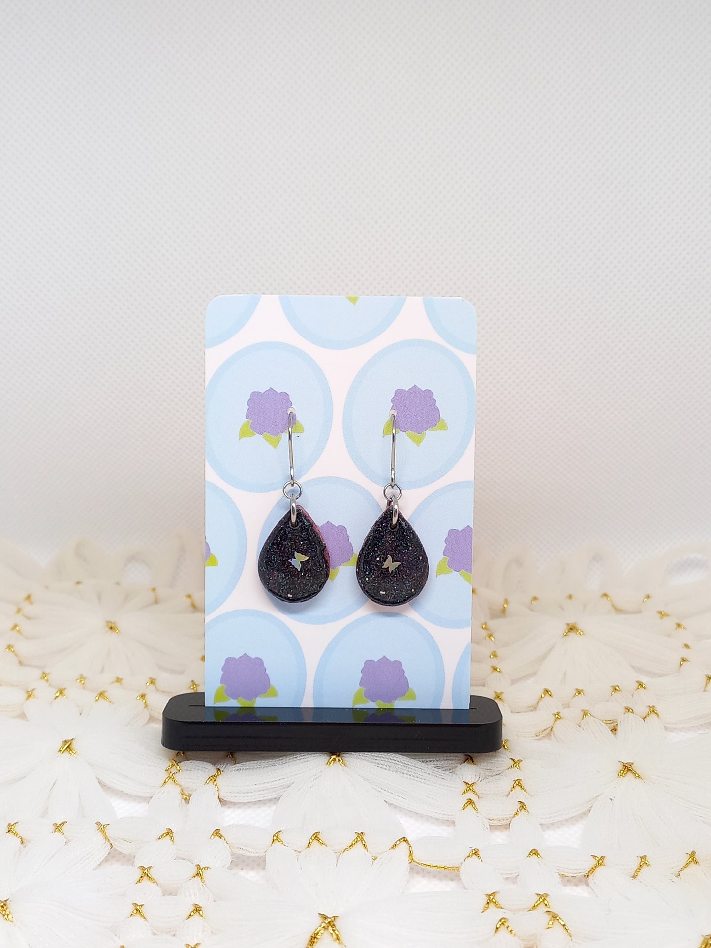 Dark Blue Glittery Teardrop Earrings | Sparkles Collection
