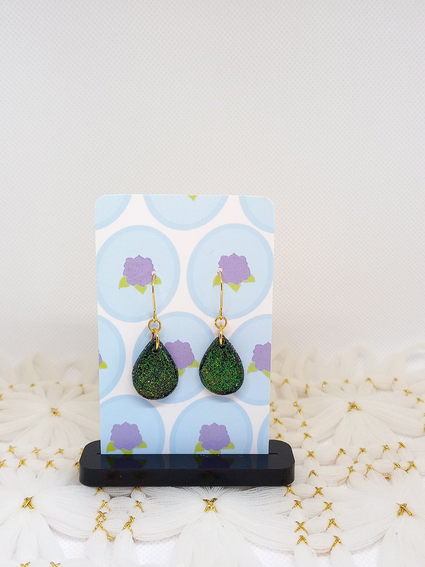 Green Glittery Teardrop Earrings | Sparkles Collection