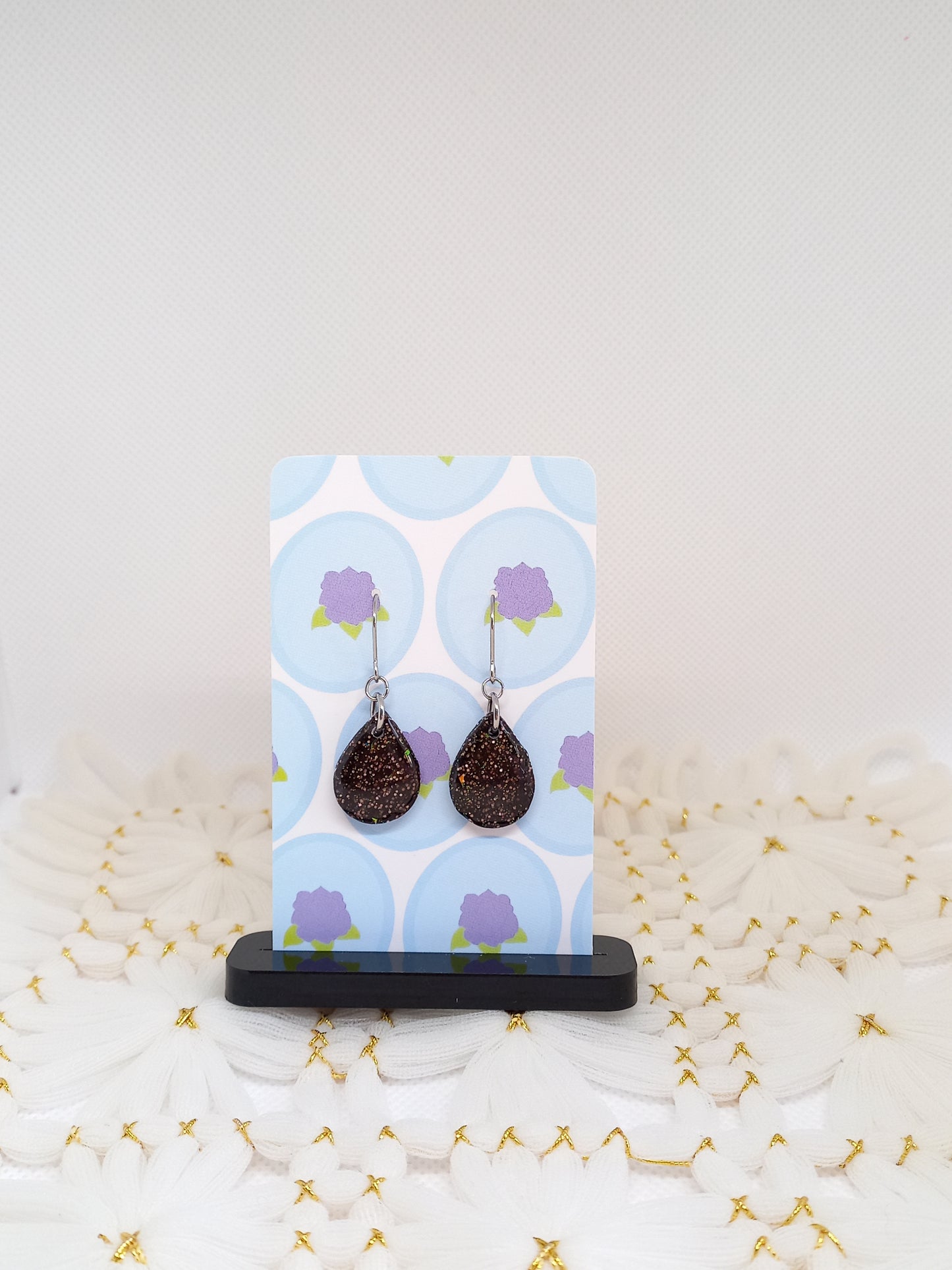 Black Glittery Teardrop Earrings | Sparkles Collection