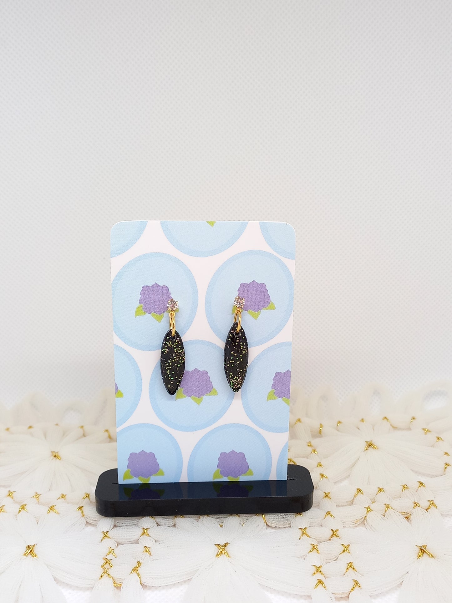 Black and Green Glittery Drop Earrings | Sparkles Collection
