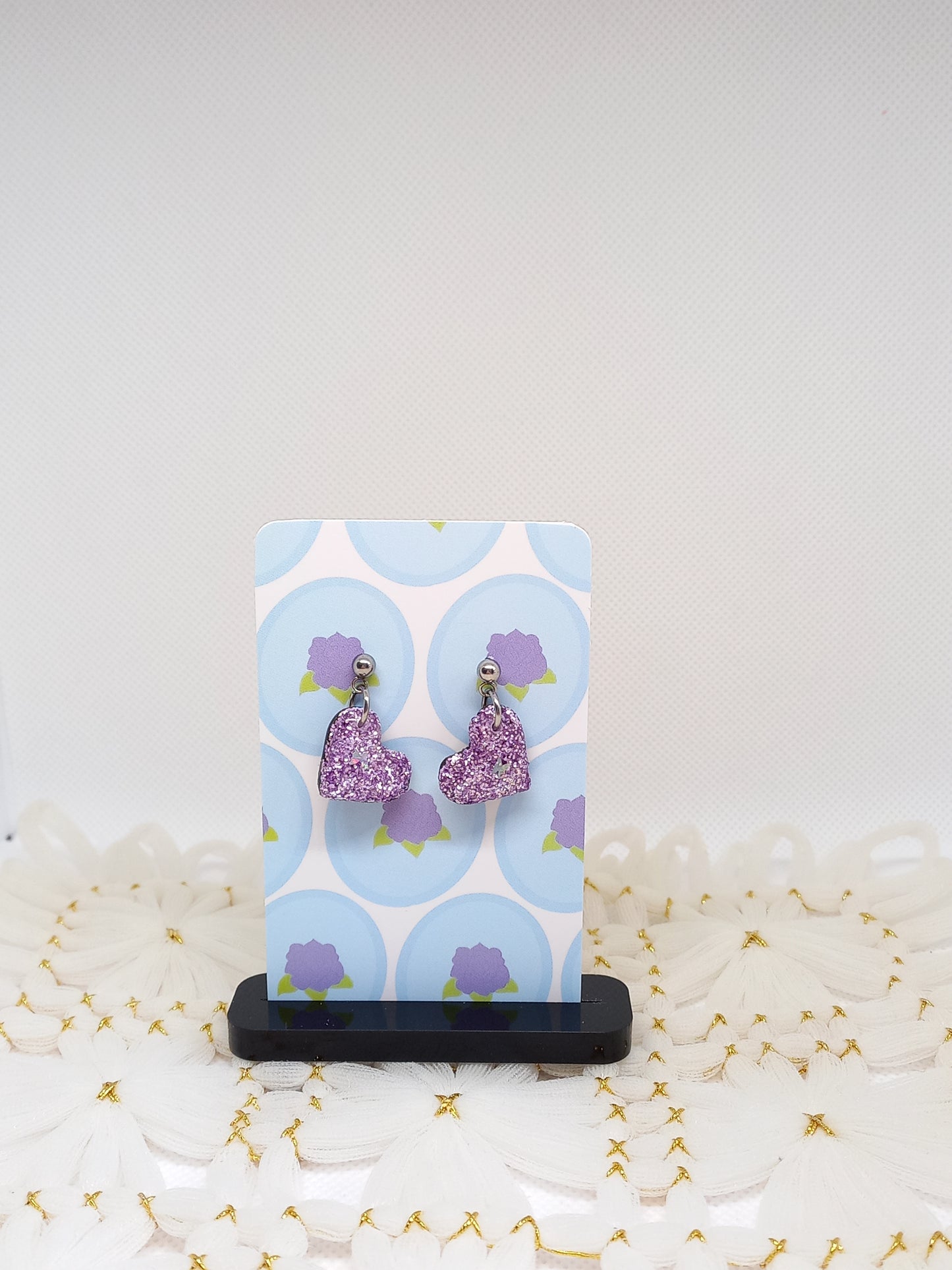Purple Glittery Heart Earrings | Sparkles Collection