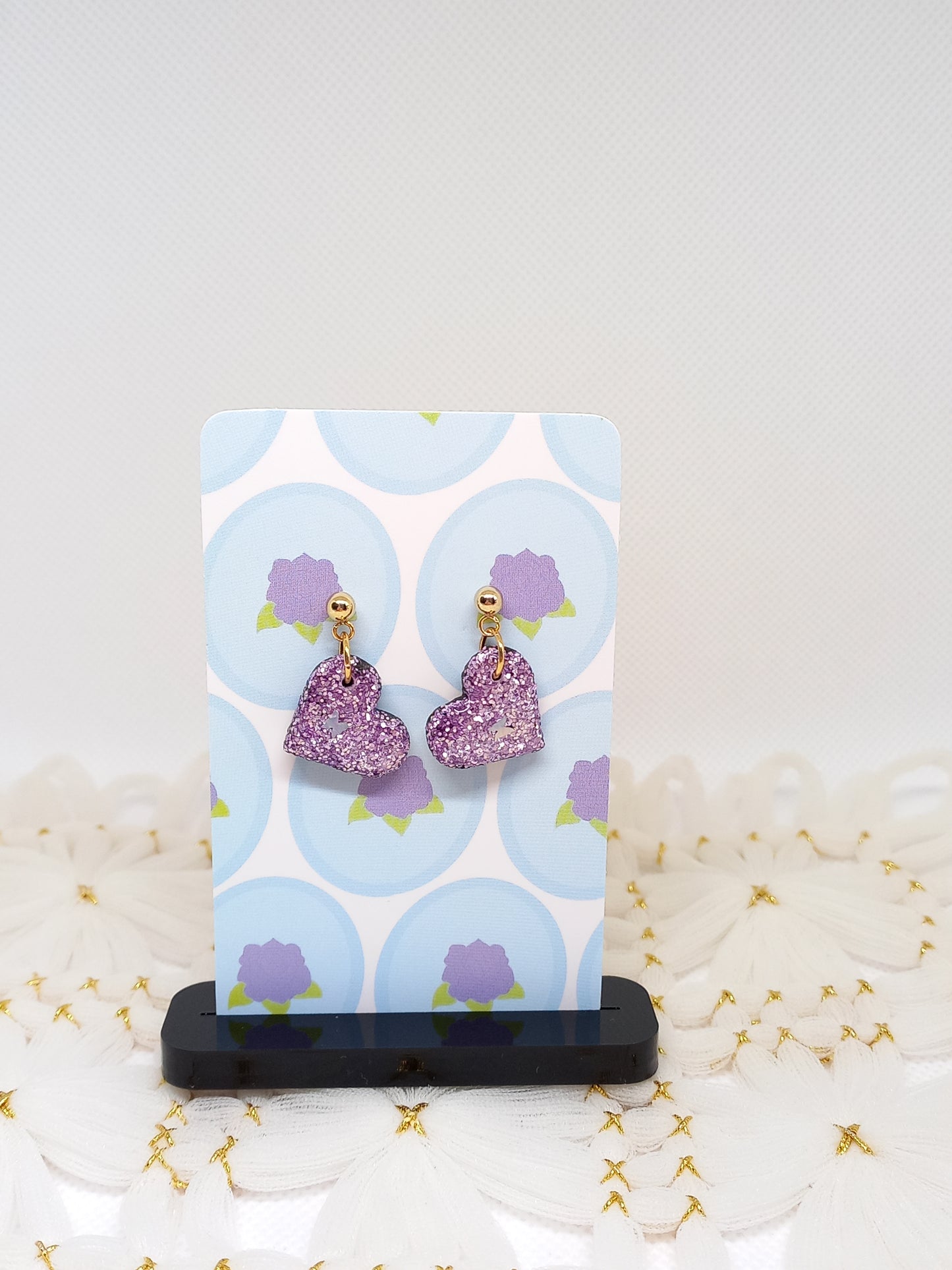 Purple Glittery Heart Earrings | Sparkles Collection