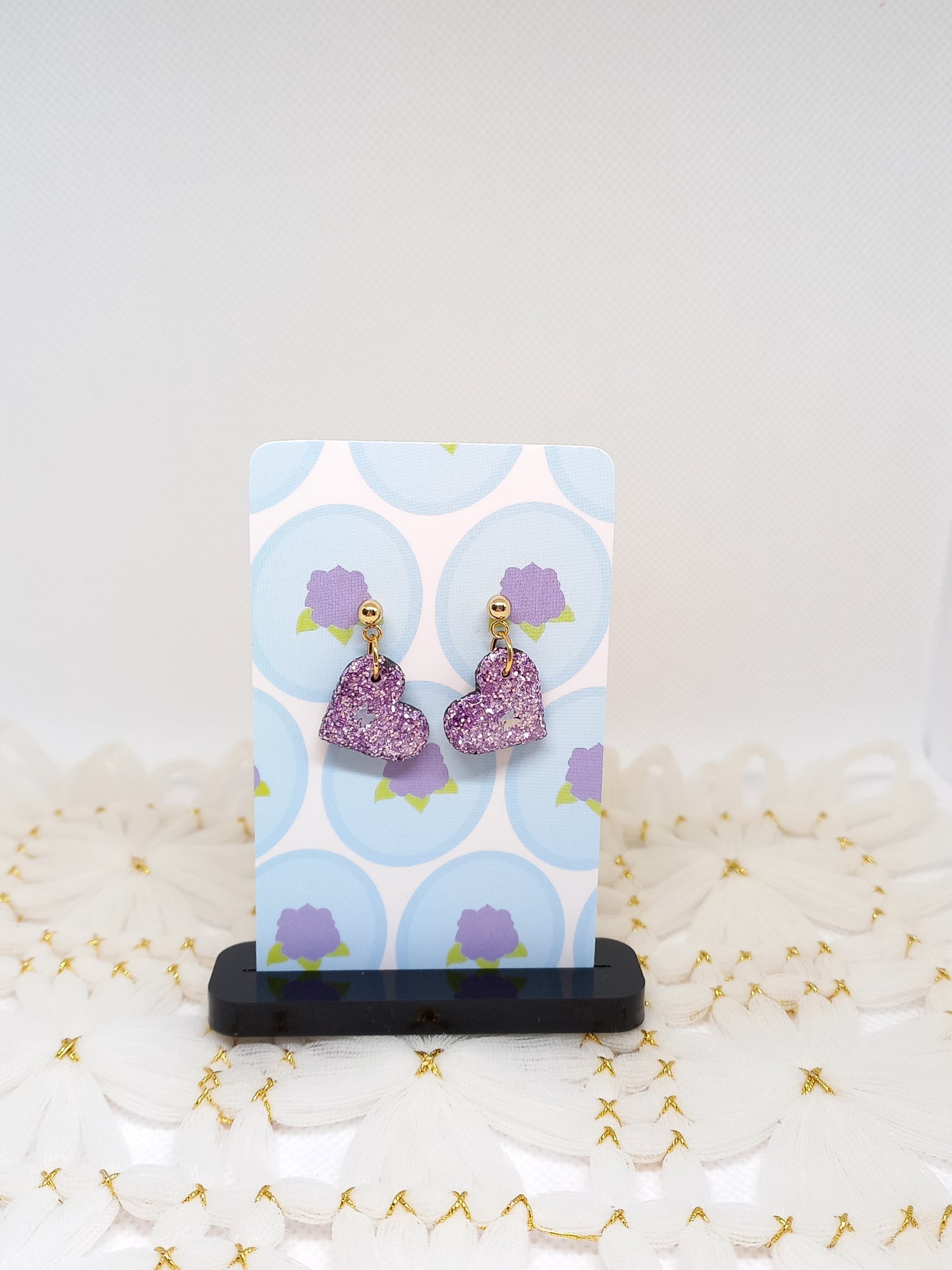 Purple Glittery Heart Earrings | Sparkles Collection