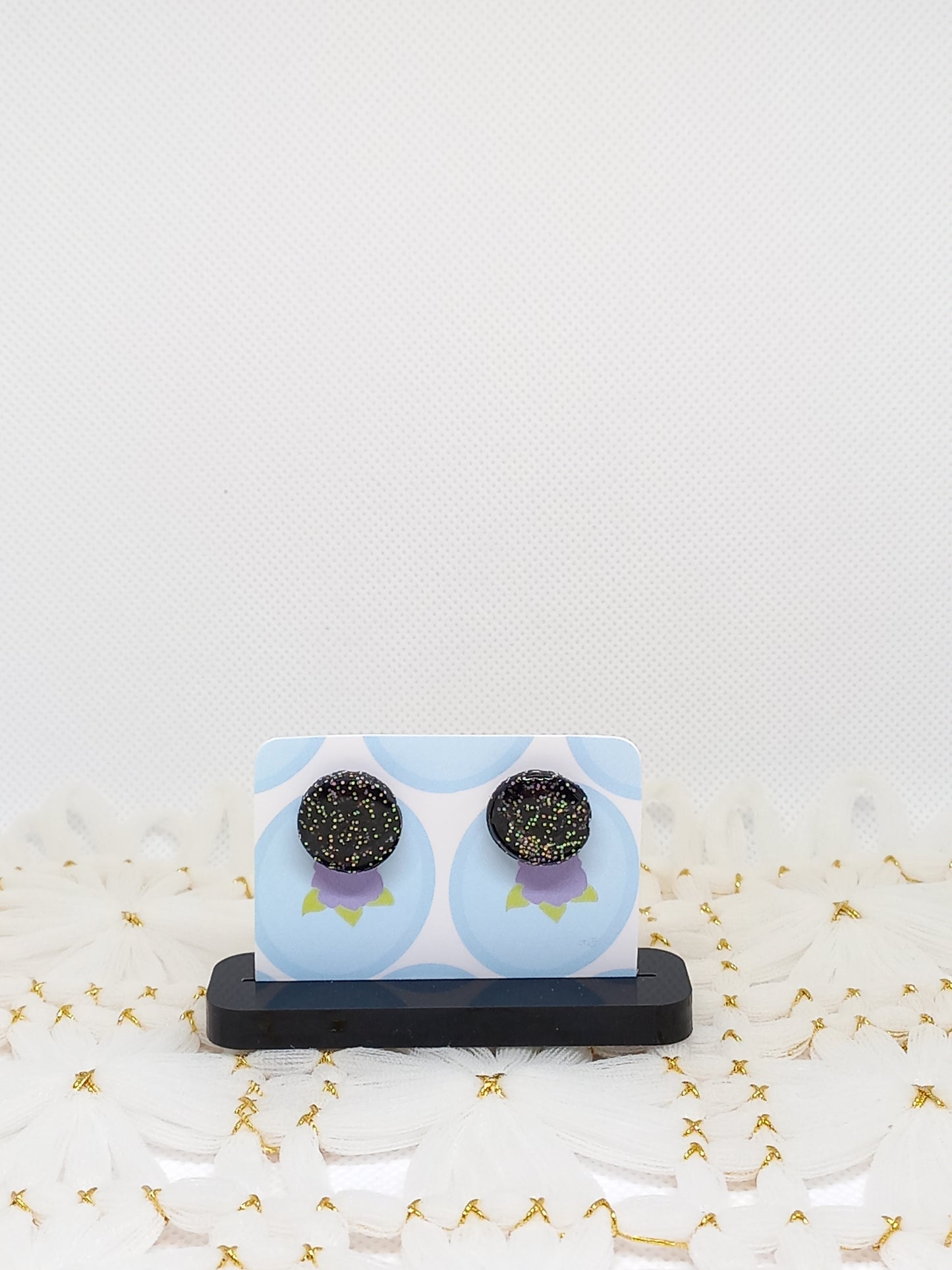 Black Glittery Stud Earrings | Sparkles Collection