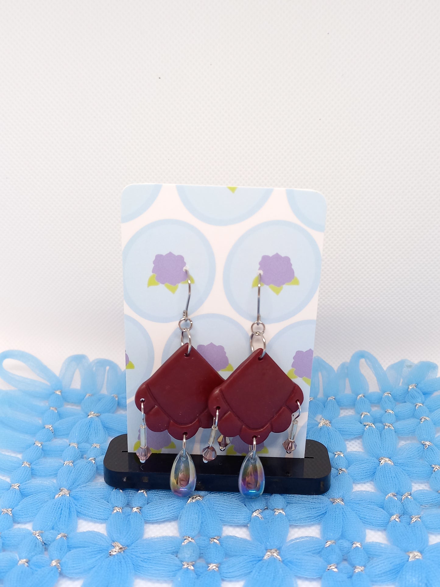 Maroon Embossed Teardrop Earrings | Embossed Collection
