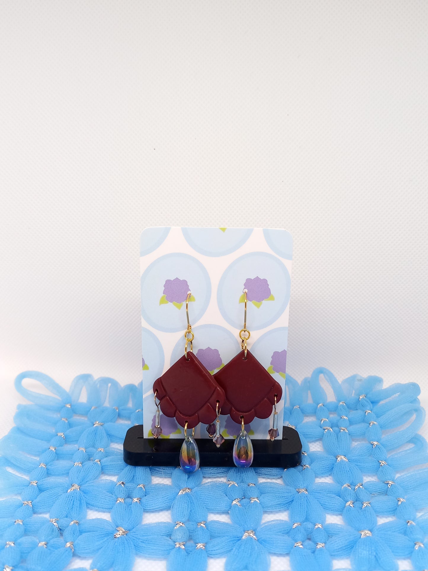 Maroon Embossed Teardrop Earrings | Embossed Collection