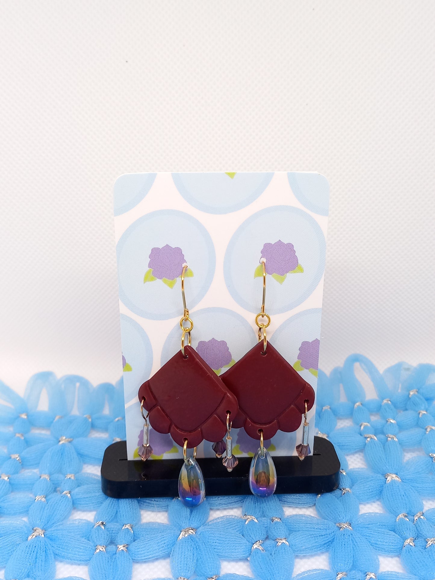Maroon Embossed Teardrop Earrings | Embossed Collection