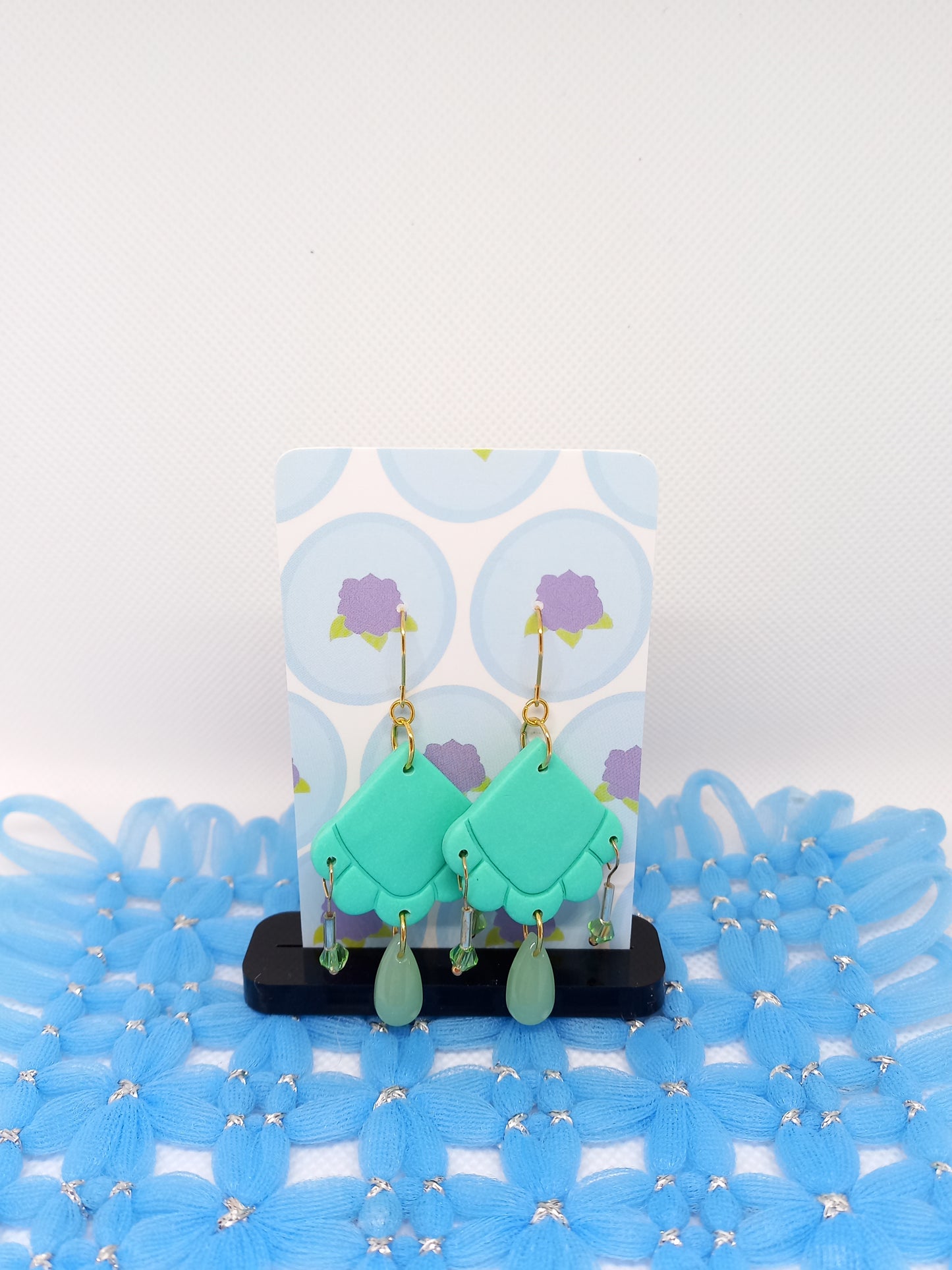 Mint Green Embossed Teardrop Earrings | Embossed Collection