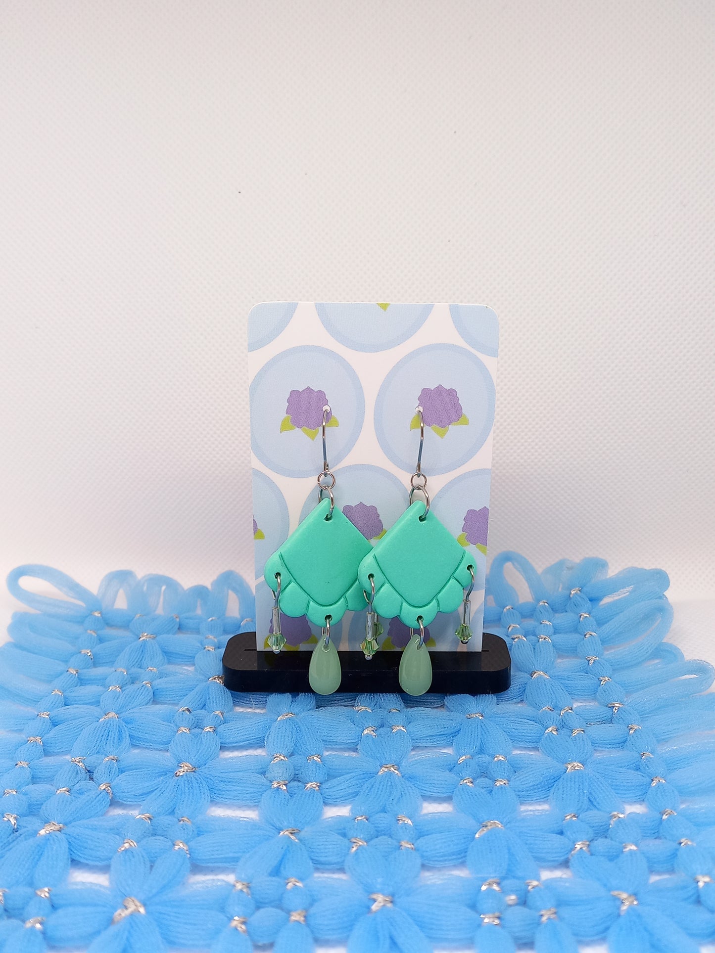 Mint Green Embossed Teardrop Earrings | Embossed Collection