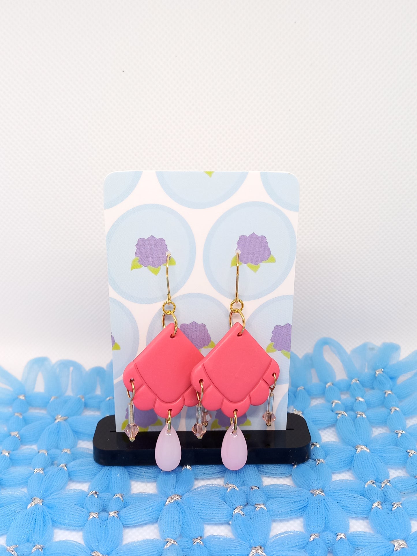 Pink Embossed Teardrop Earrings | Embossed Collection