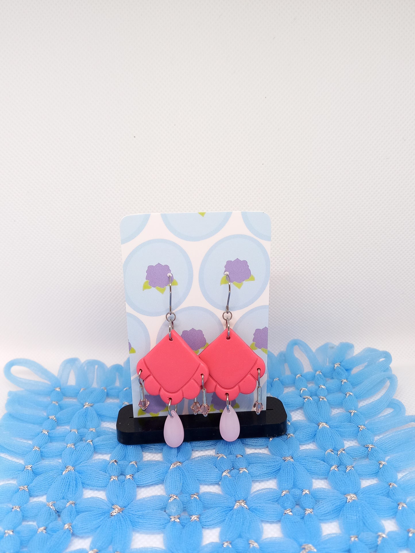 Pink Embossed Teardrop Earrings | Embossed Collection