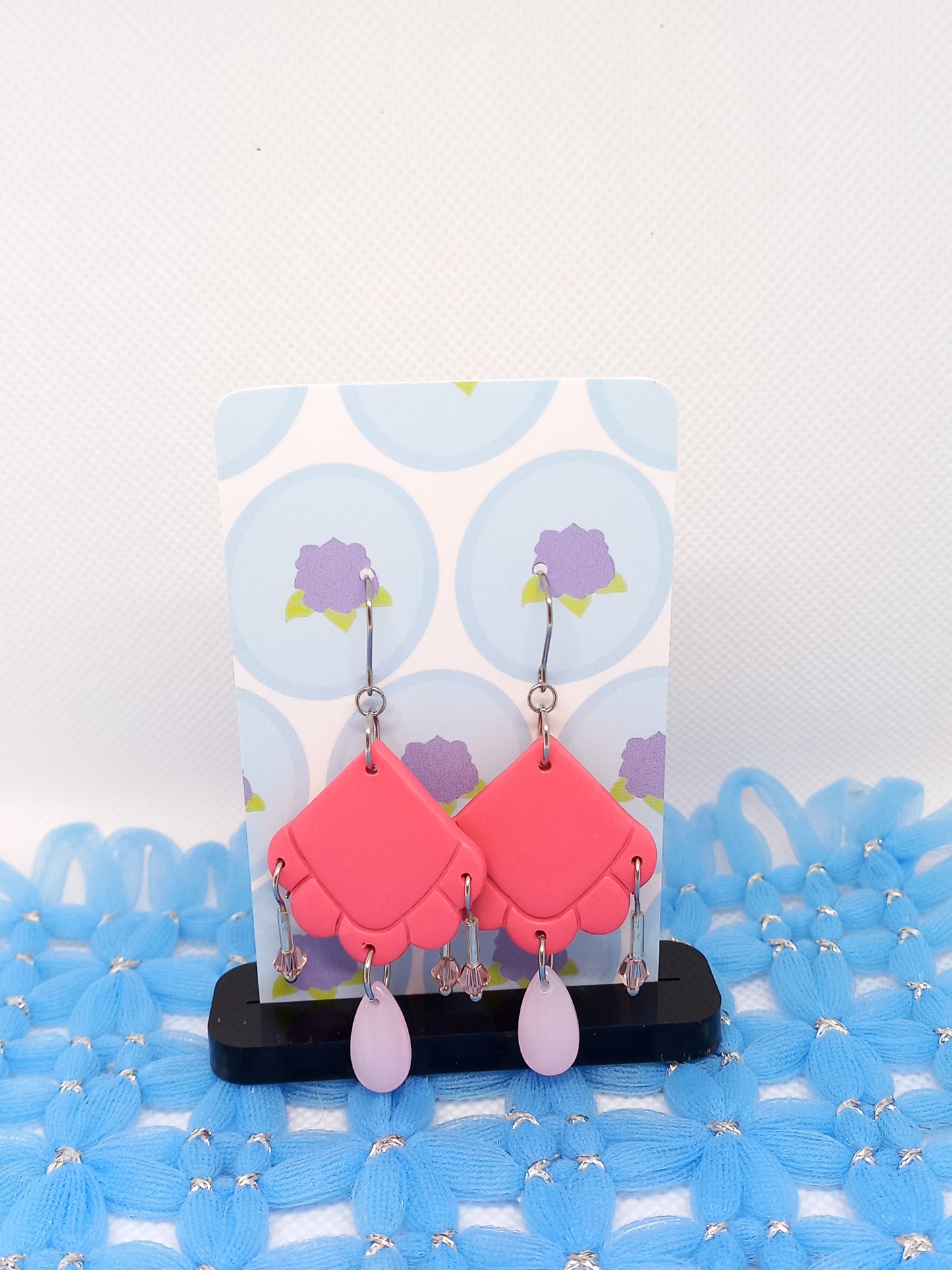 Pink Embossed Teardrop Earrings | Embossed Collection