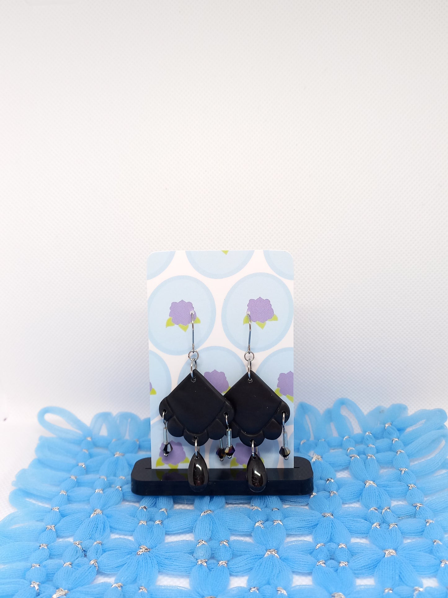 Black Embossed Teardrop Earrings | Embossed Collection