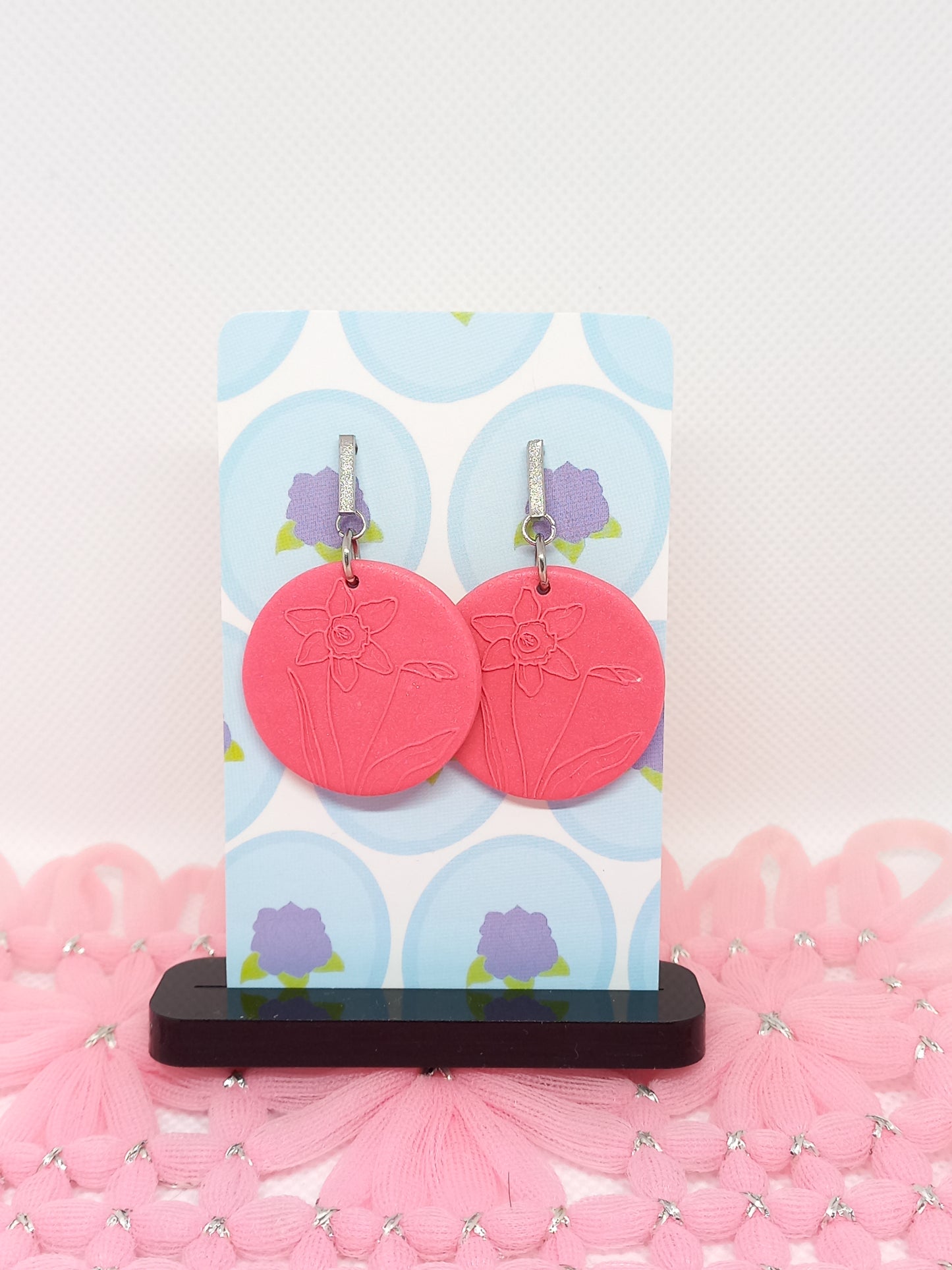 Pink Circle Daffodil Earrings | Daffodil Collection