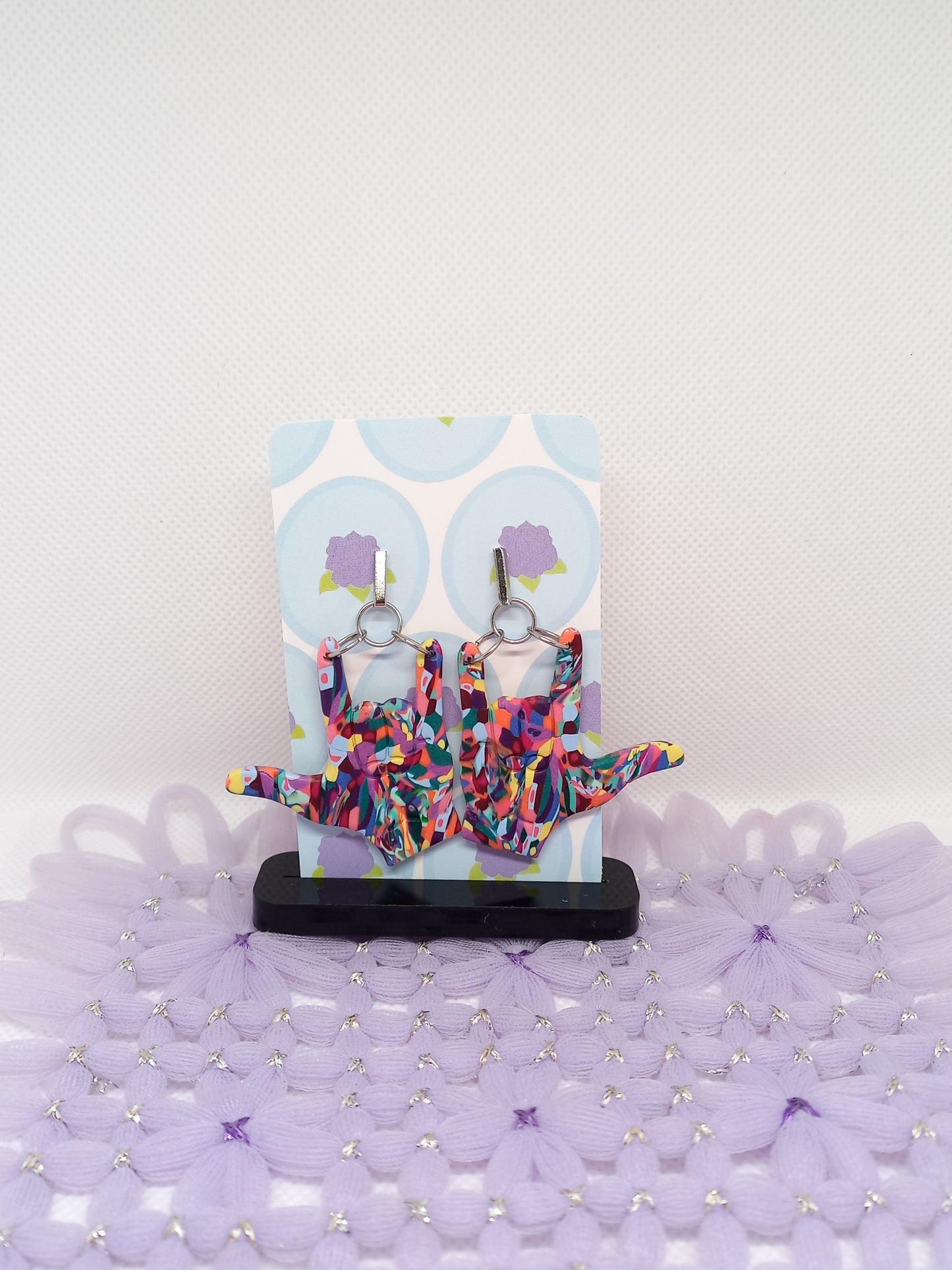 Multi Coloured I Love You Sign Language Earrings | Deaf Awareness