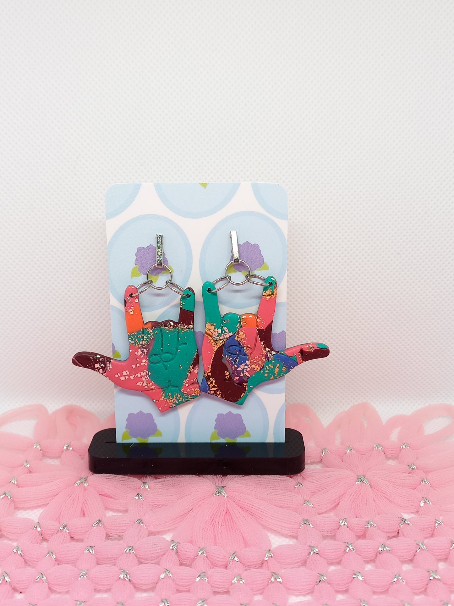 Multi Coloured I Love You Sign Language Earrings | Deaf Awareness