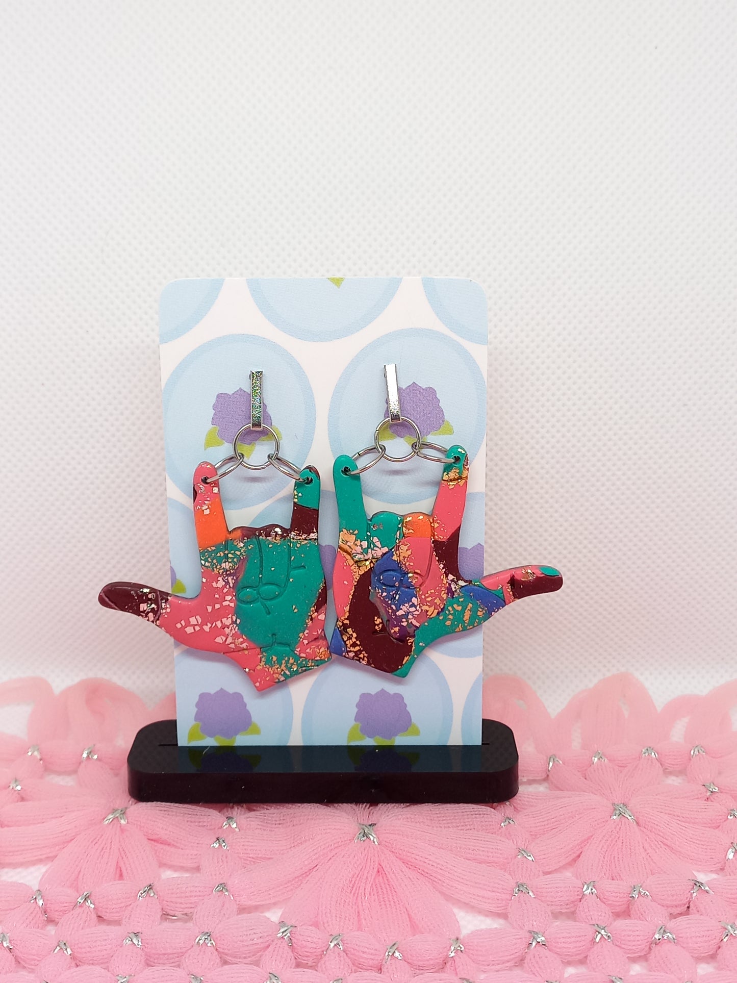 Multi Coloured I Love You Sign Language Earrings | Deaf Awareness