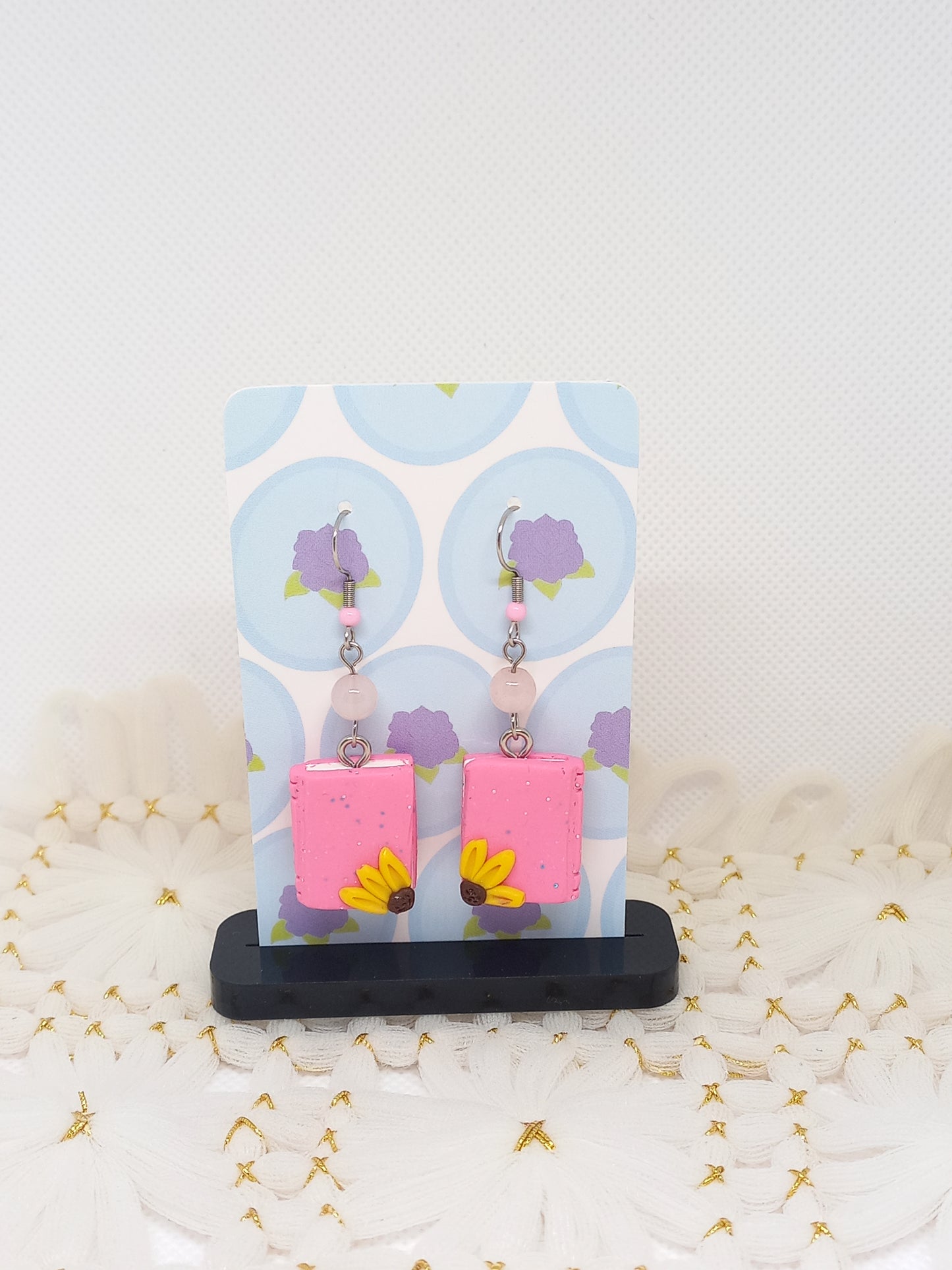 Light Pink Floral Book Earrings | Book Collection
