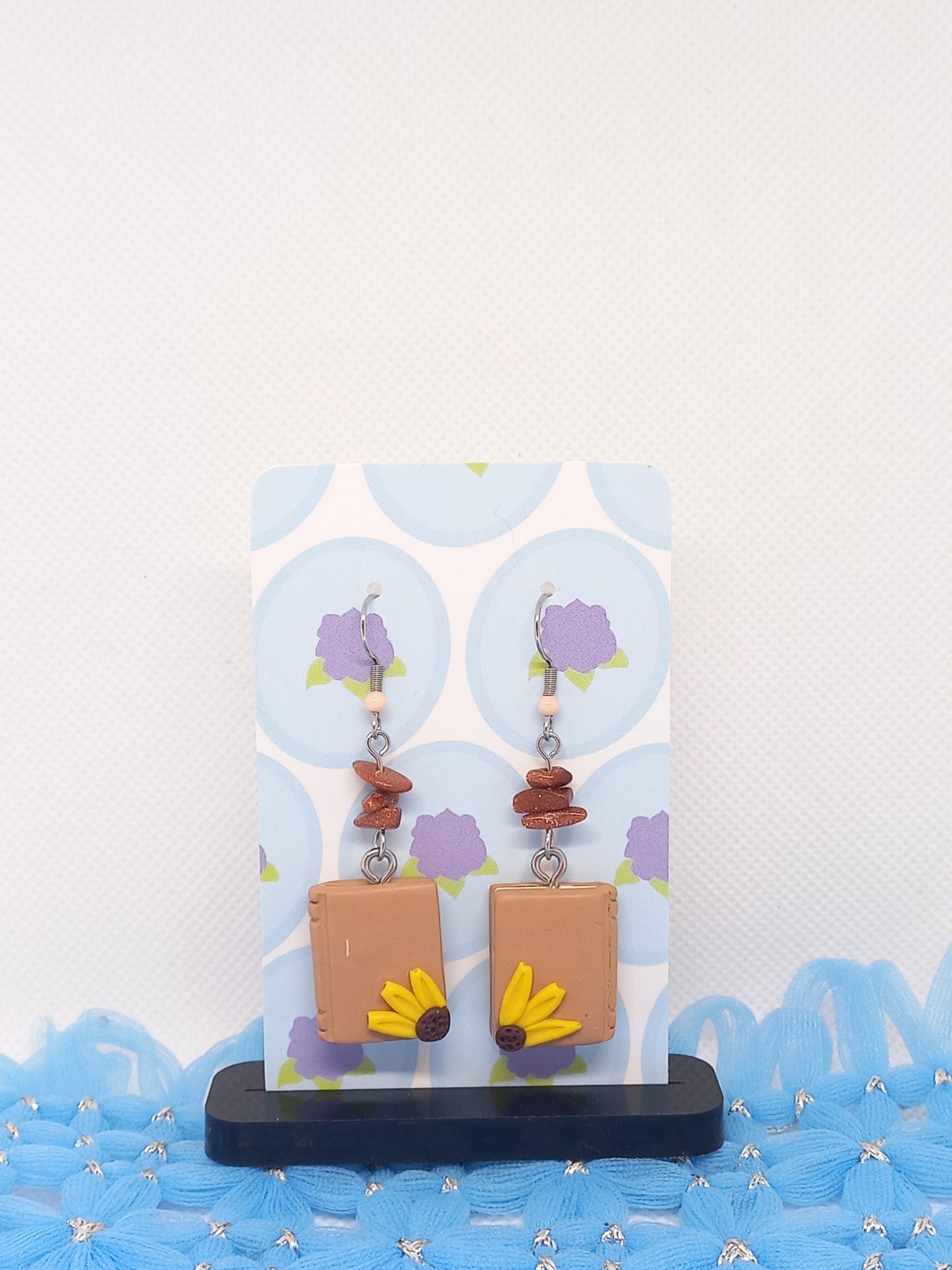 Brown Floral Book Earrings | Book Collection