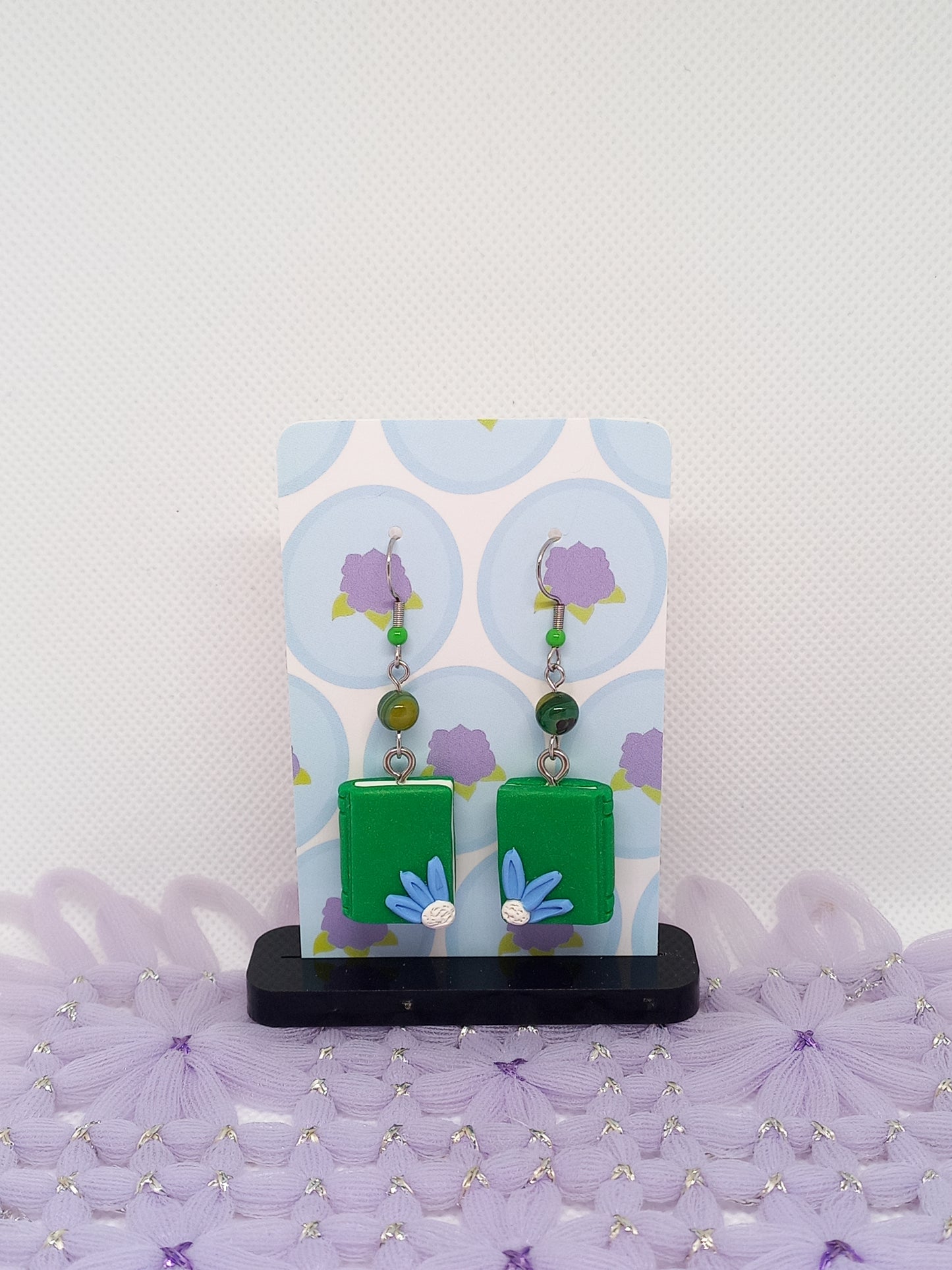 Green Floral Book Earrings | Book Collection