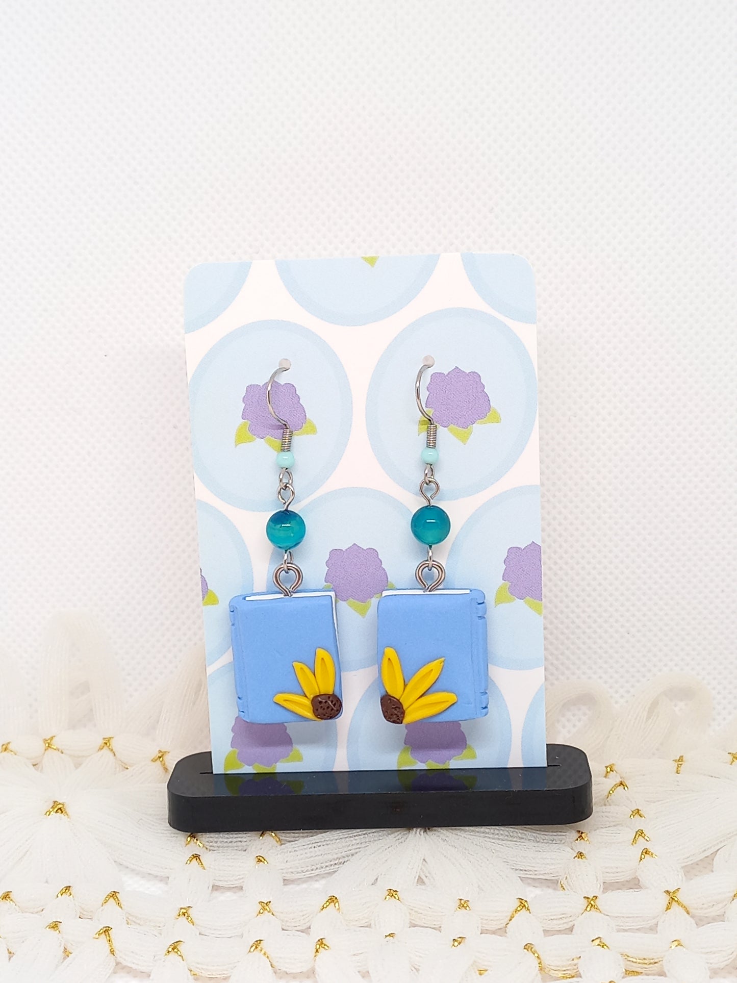 Blue Floral Book Earrings | Book Collection