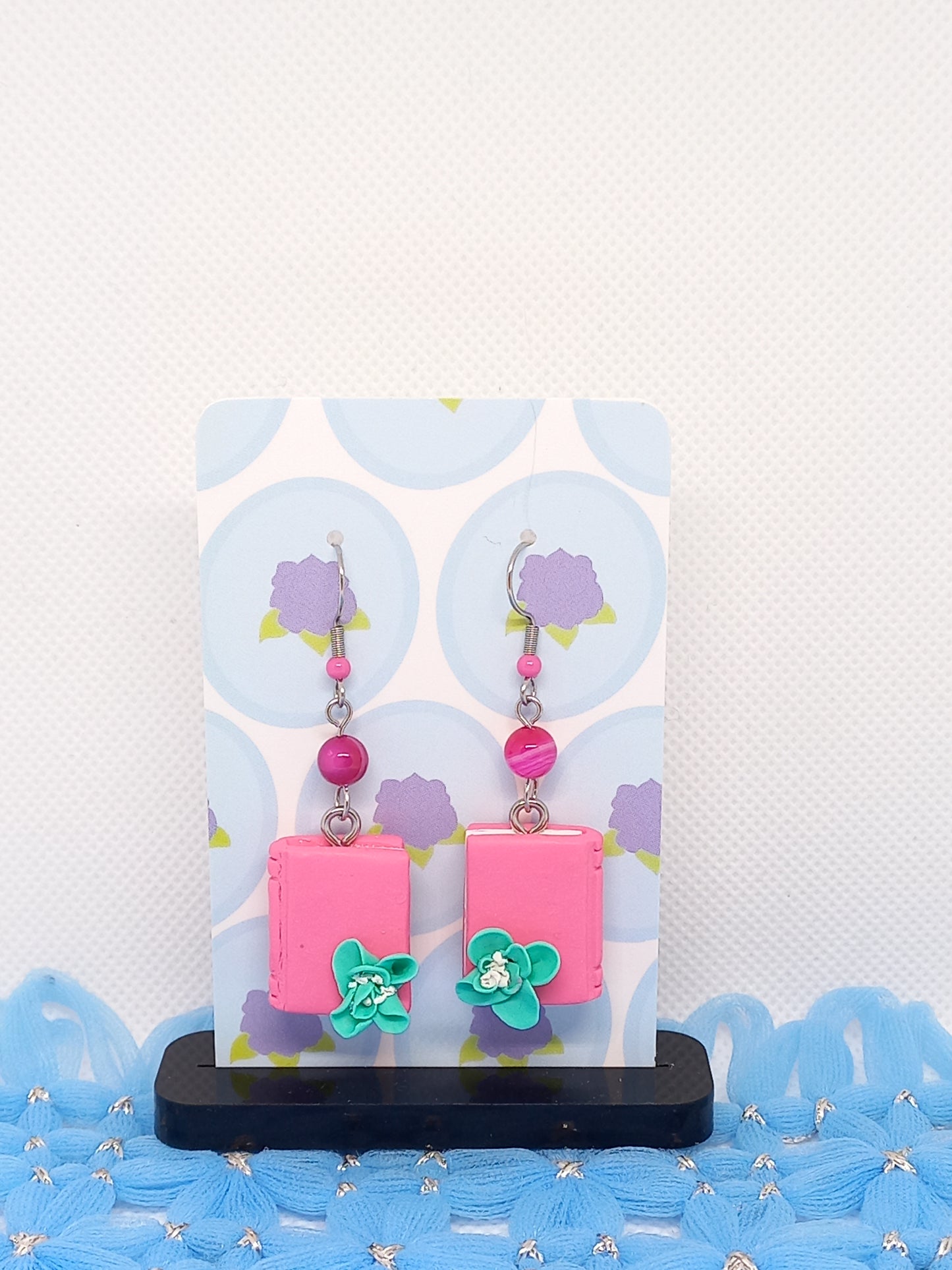 Pink Floral Book Earrings | Book Collection