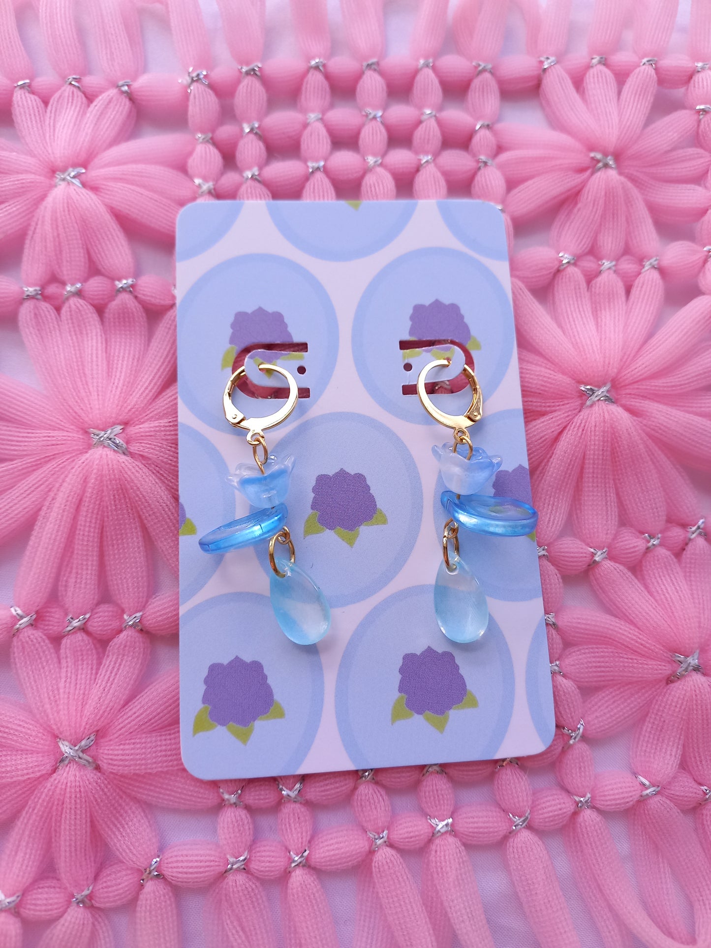 Light Blue Floral Teardrop Huggie Earrings | One of a Kind