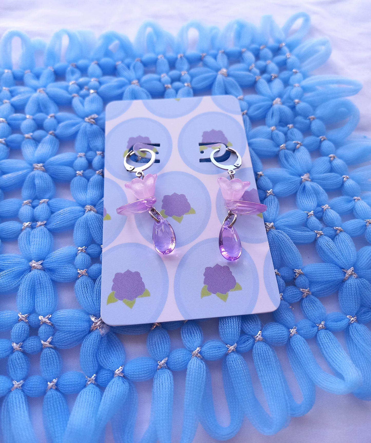 Purple Floral Teardrop Huggie Earrings | One of a Kind
