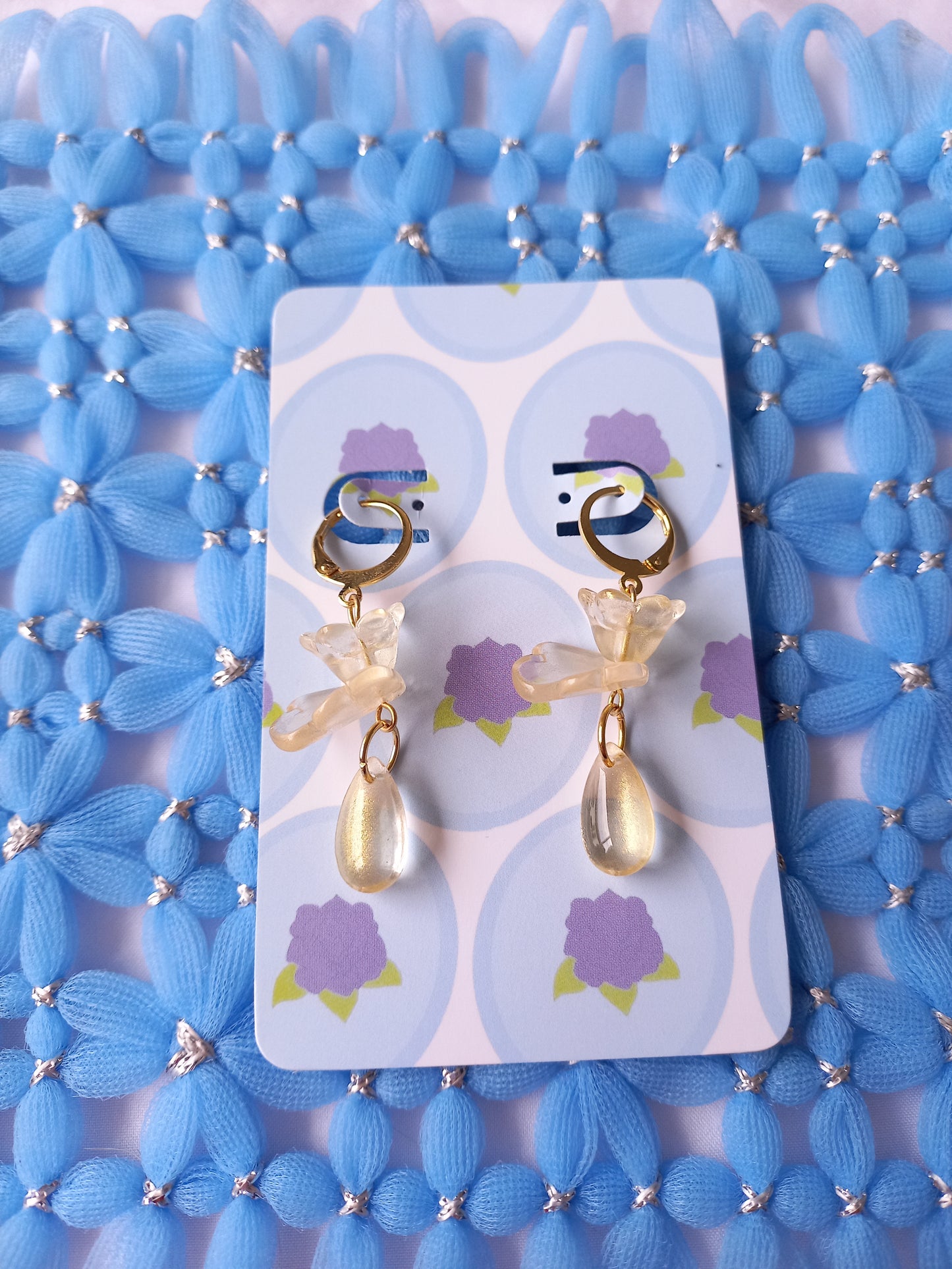 Golden Floral Teardrop Huggie Earrings | One of a Kind