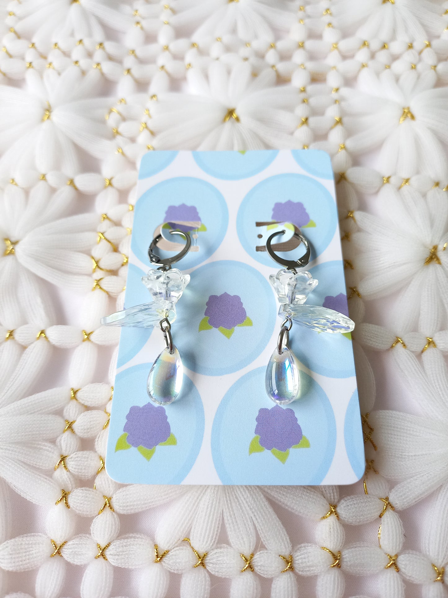 Clear AB Floral Teardrop Huggie Earrings | One of a Kind