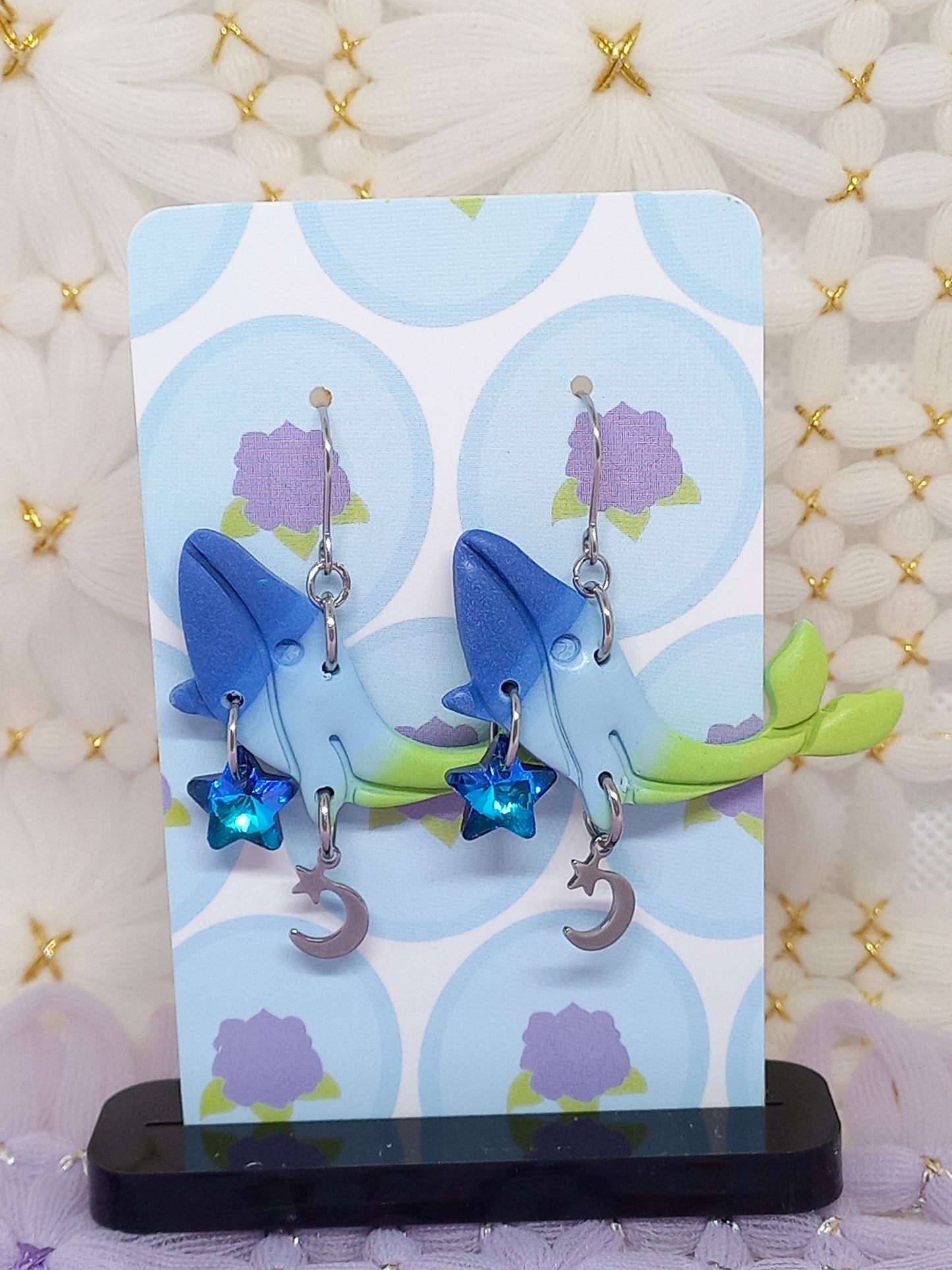 Blue & Green Ombré Whale Earrings | Sea Critters