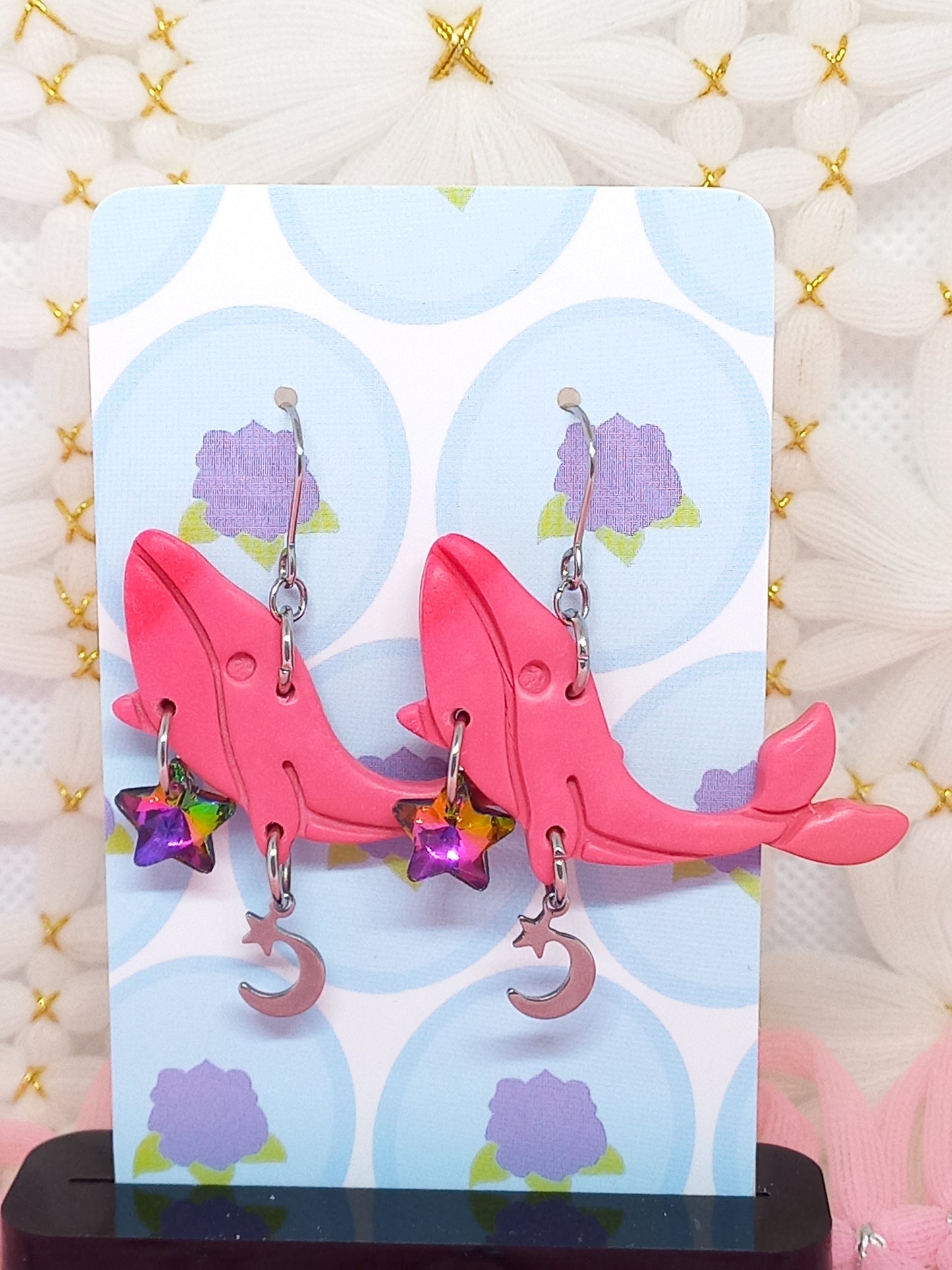 Dark Pink Ombré Whale Earrings | Sea Critters