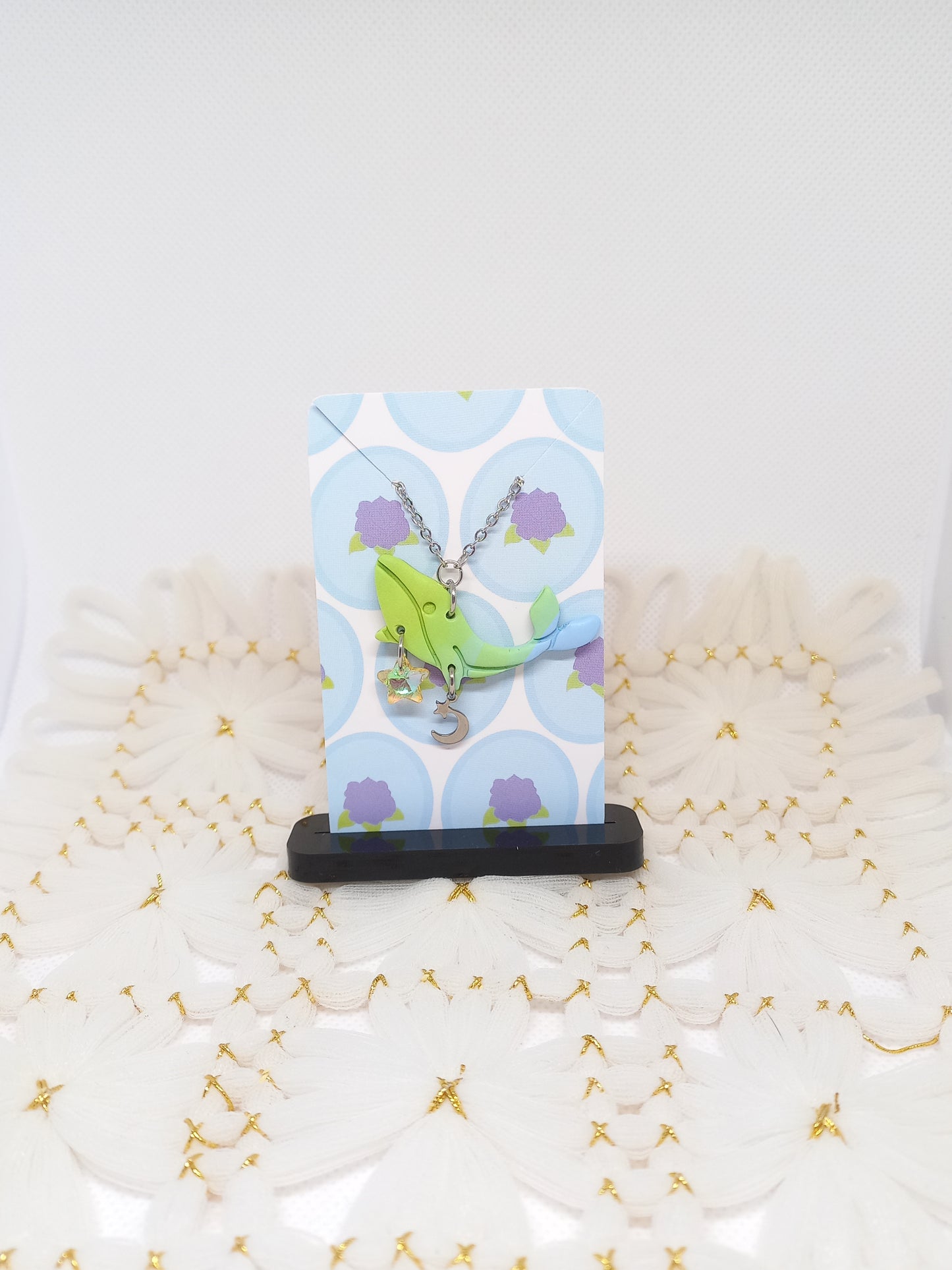 Green & Light Blue Whale Necklace | Sea Critters
