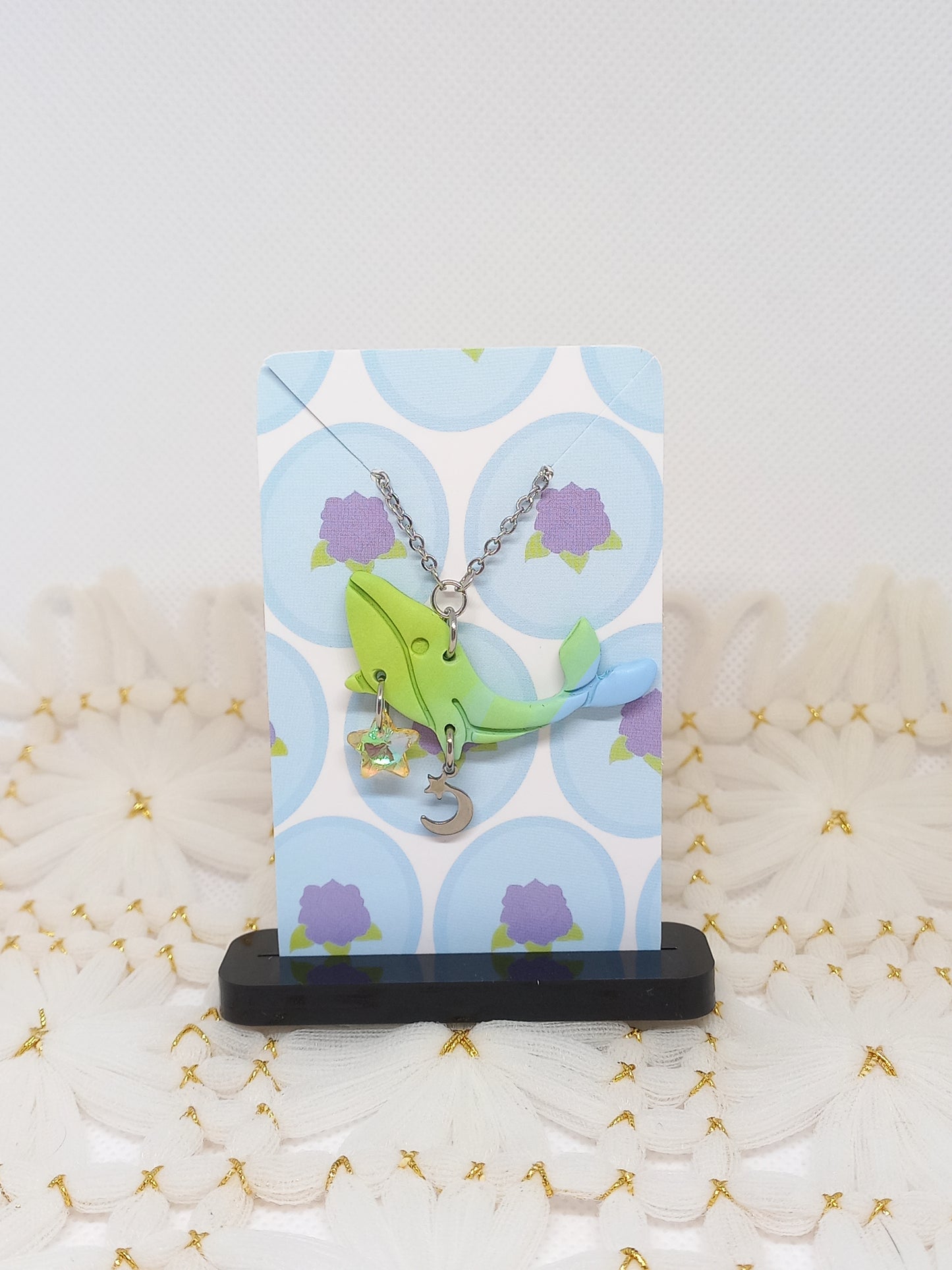 Green & Light Blue Whale Necklace | Sea Critters