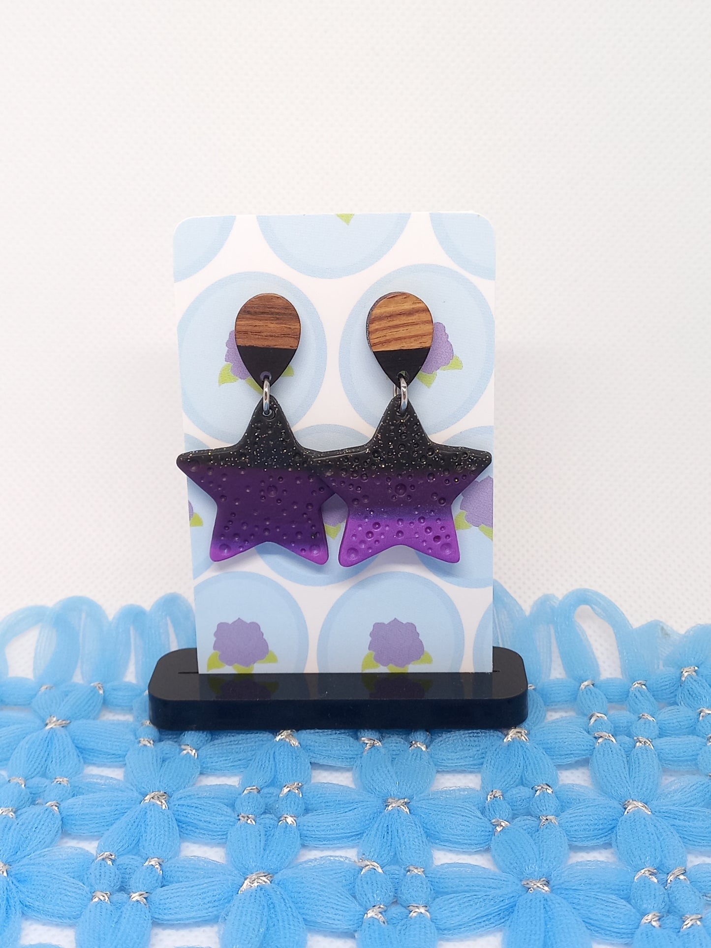 Purple & Black Large Starfish Earrings | Sea Critters