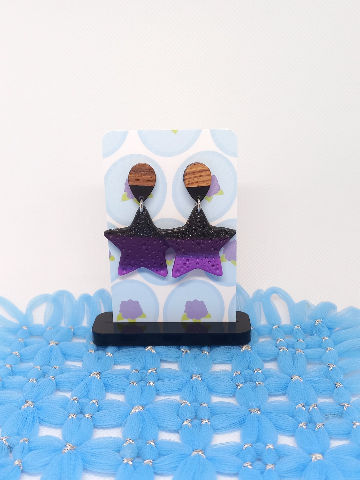 Purple & Black Large Starfish Earrings | Sea Critters