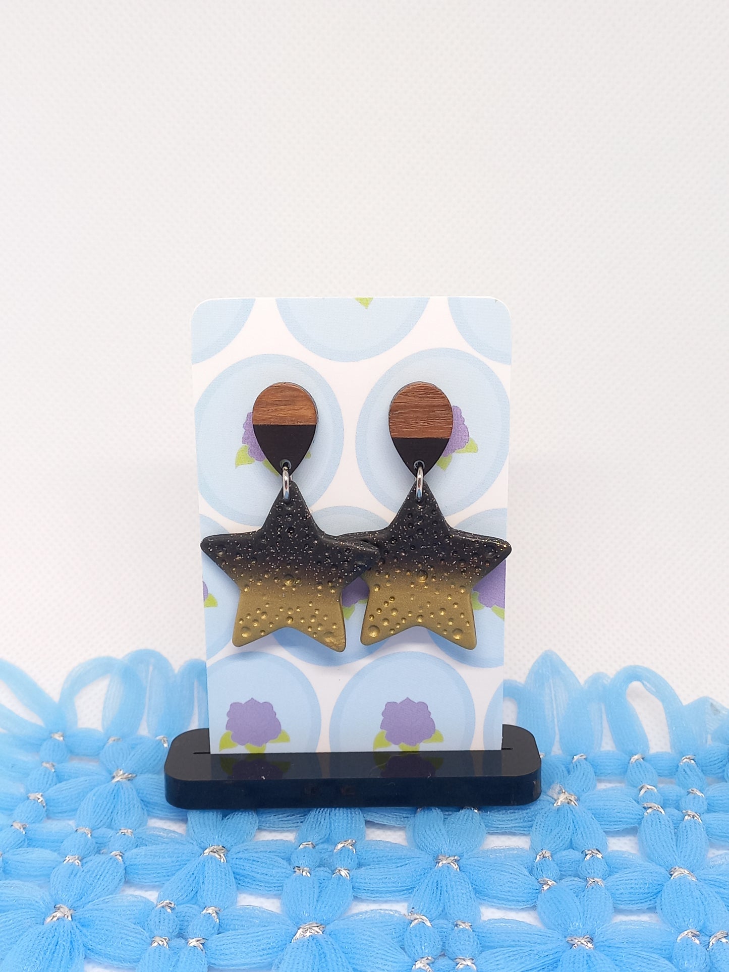 Black & Gold Large Starfish Earrings | Sea Critters