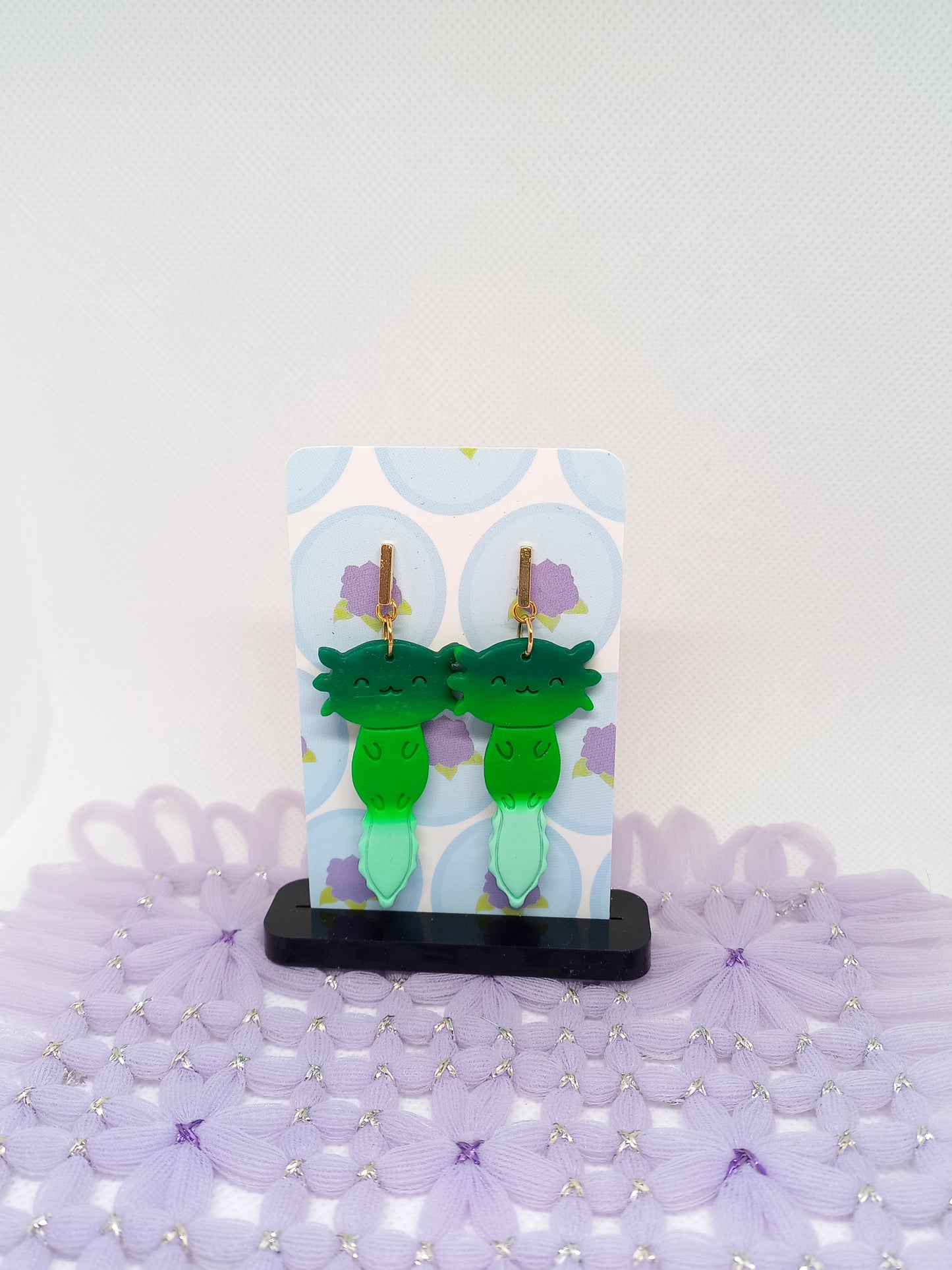 Green Happy Axolotl Earrings | Sea Critters