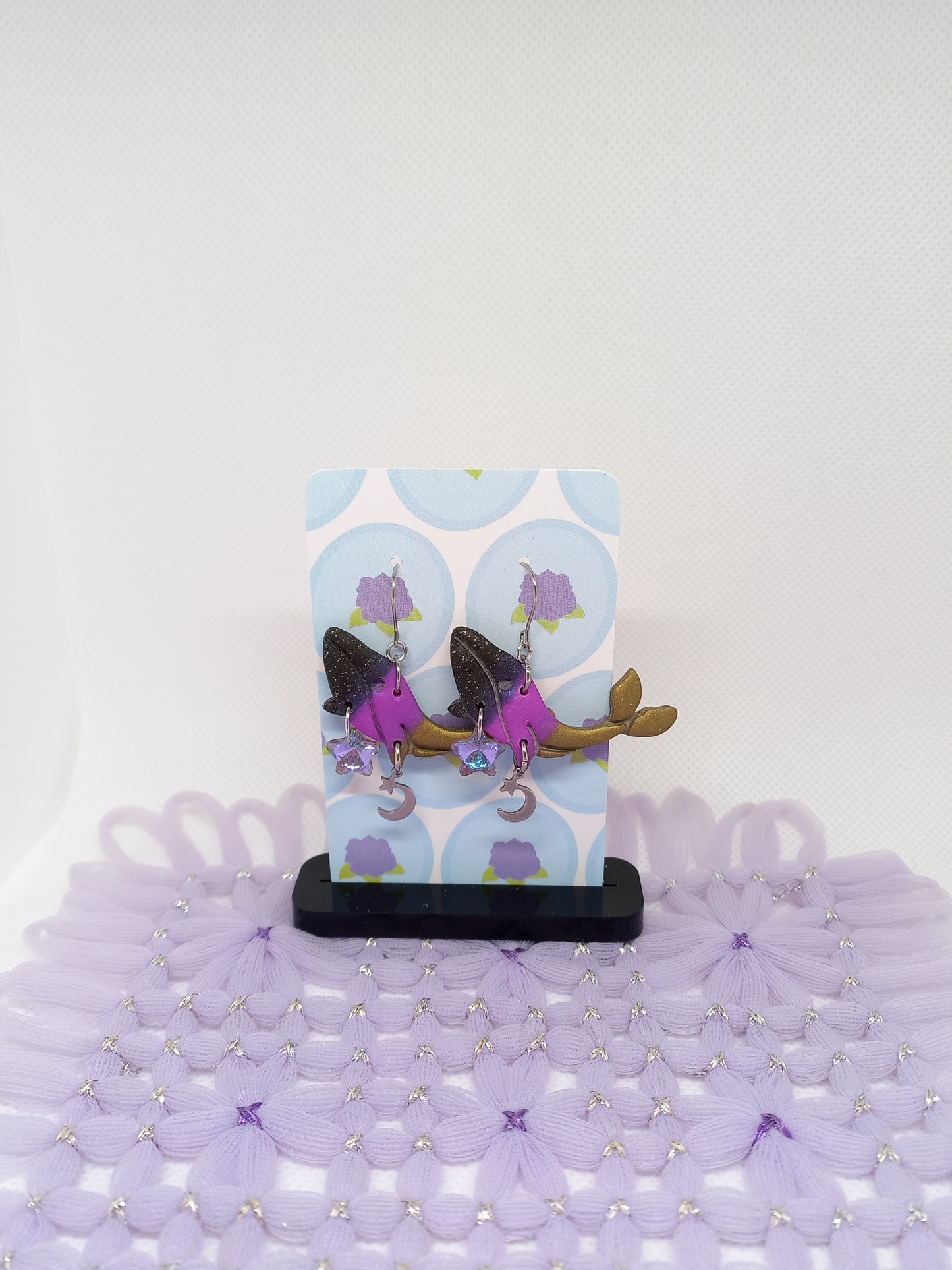 Black, Purple & Gold Whale Earrings | Sea Critters