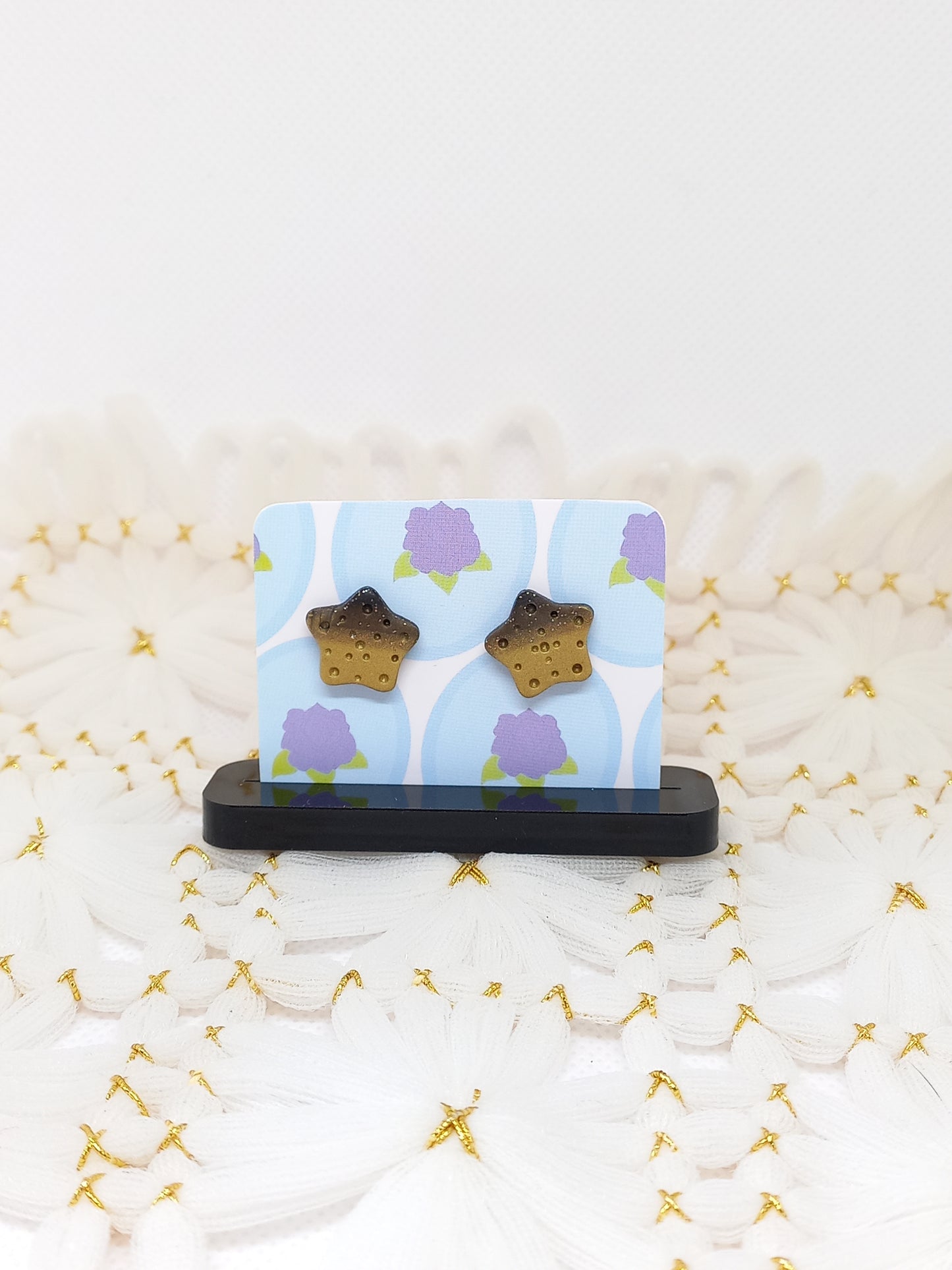 Black & Gold Shimmery Starfish Studs | Sea Critters