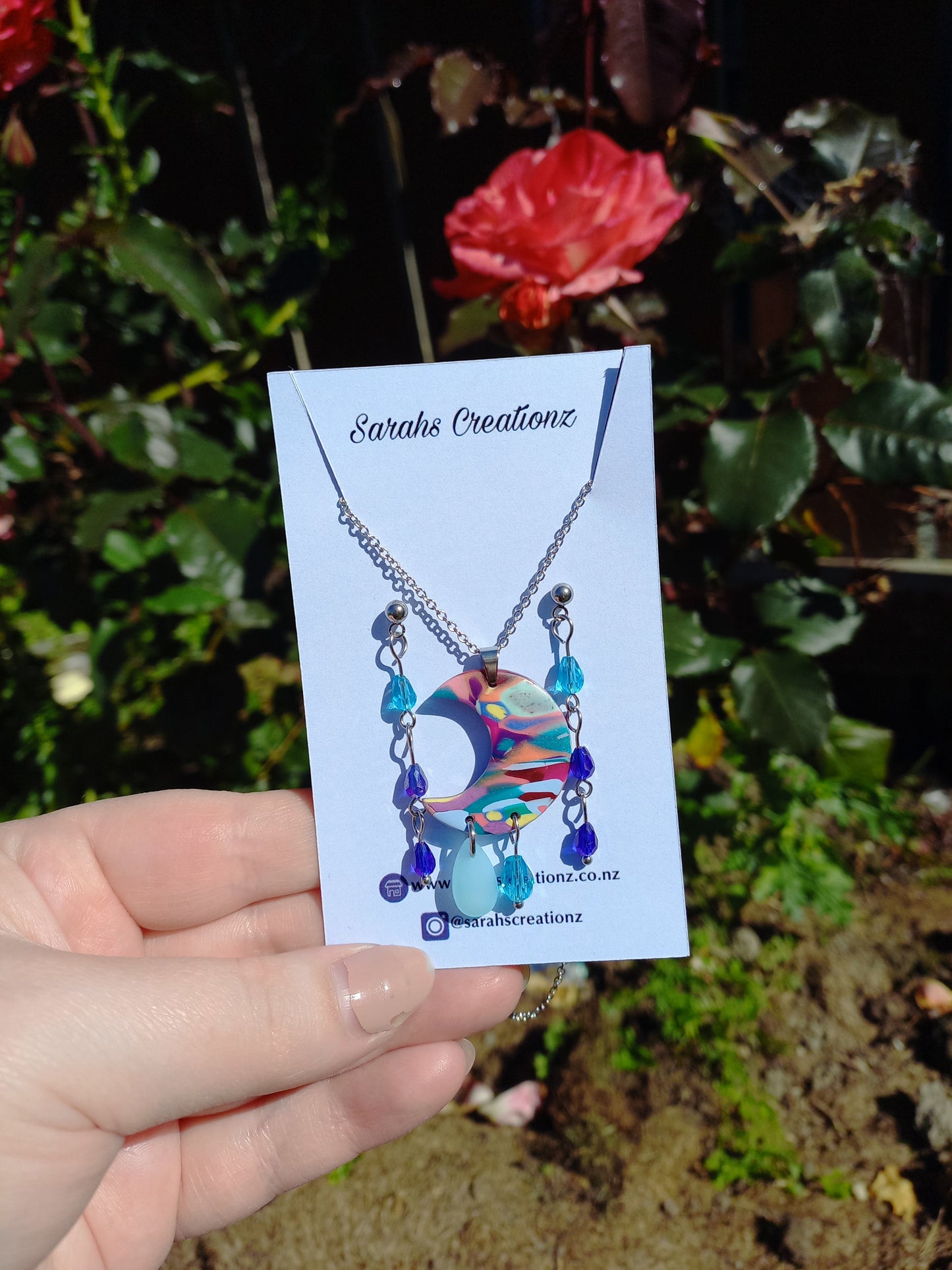 Multi-Coloured Moon Necklace and Earring set