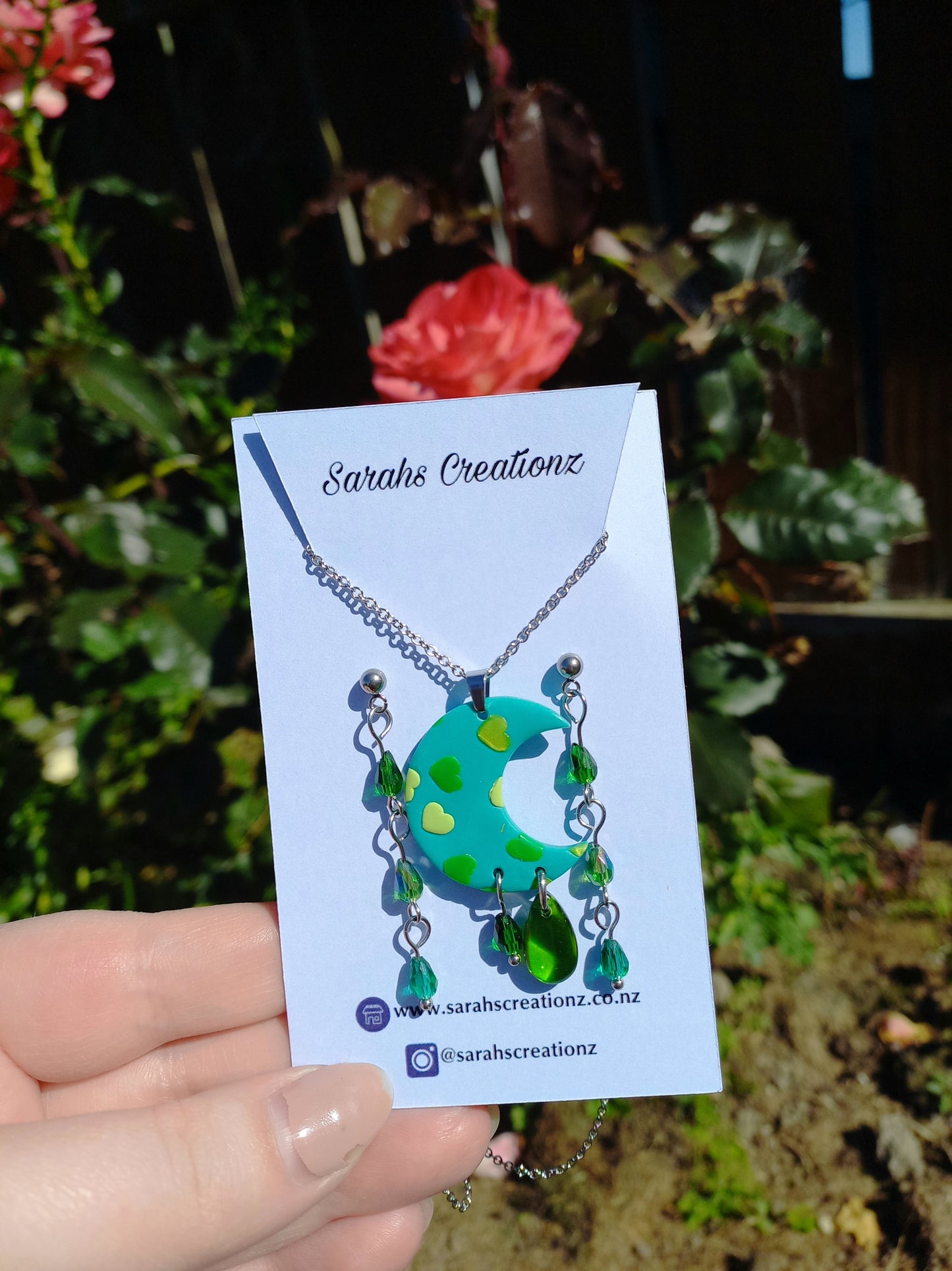 Green Moon Necklace and Earring set
