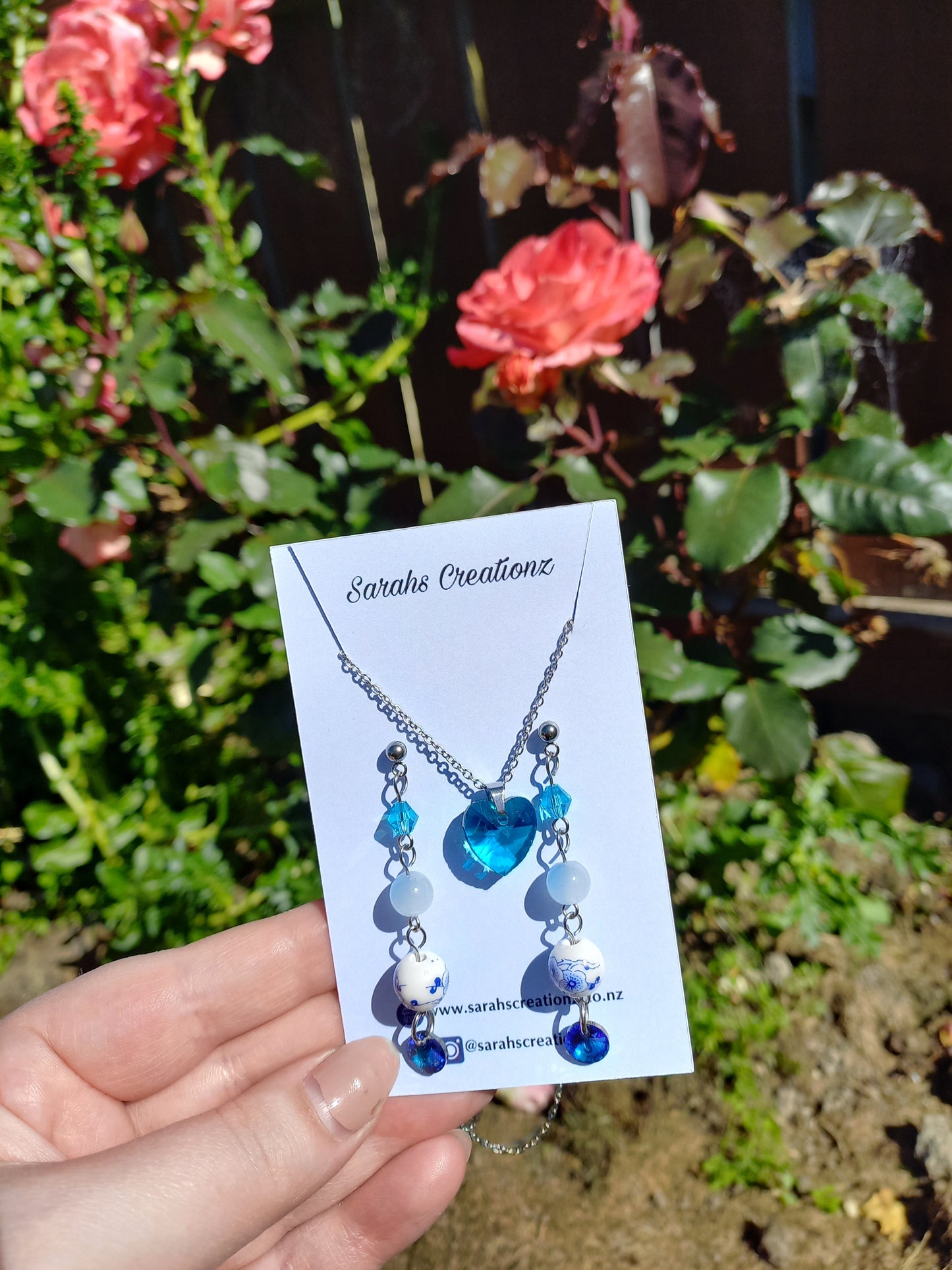 Blue Heart Necklace and Earrings set
