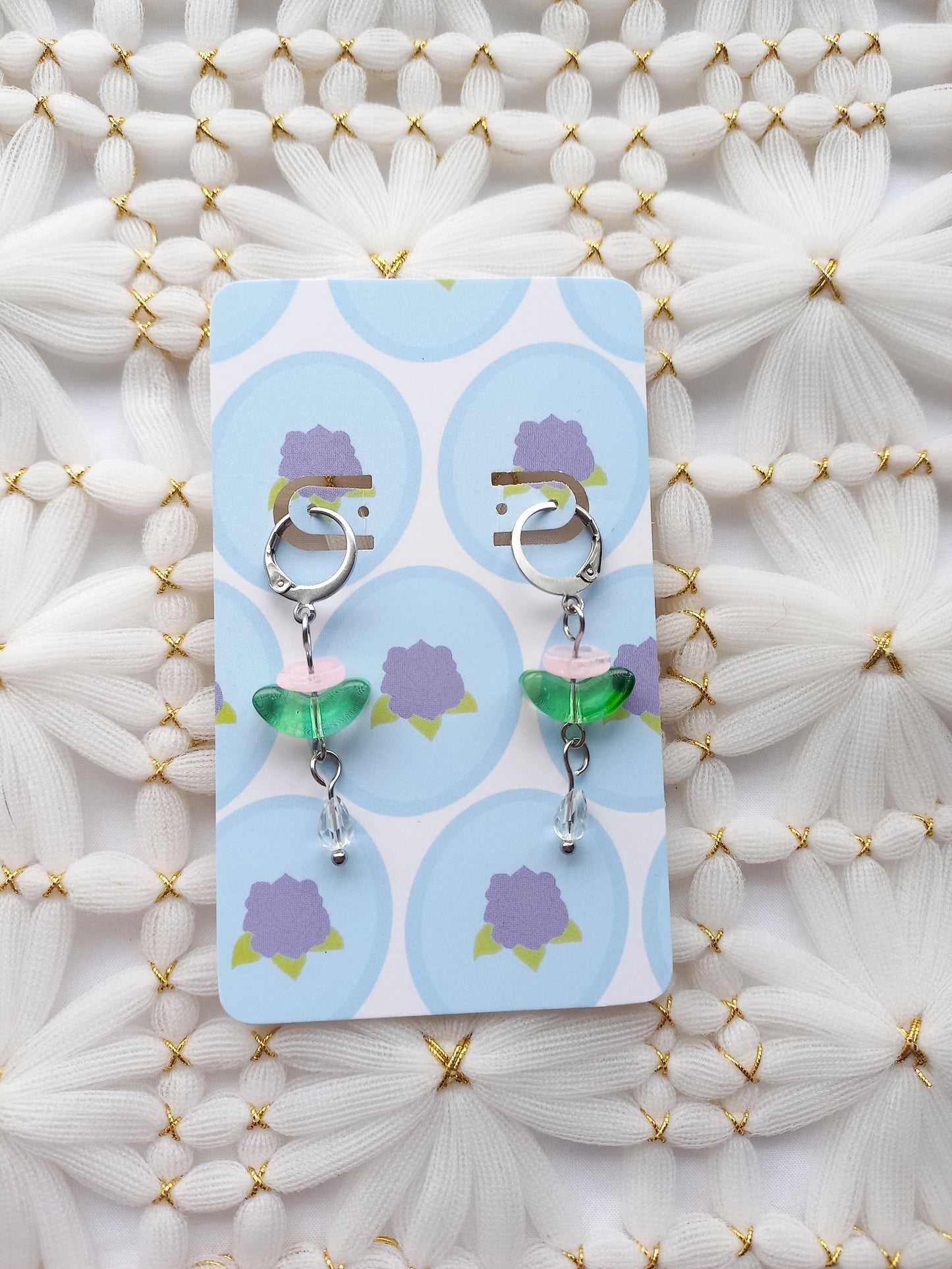 Pink Flower Drop Huggie Earrings | Flower Power