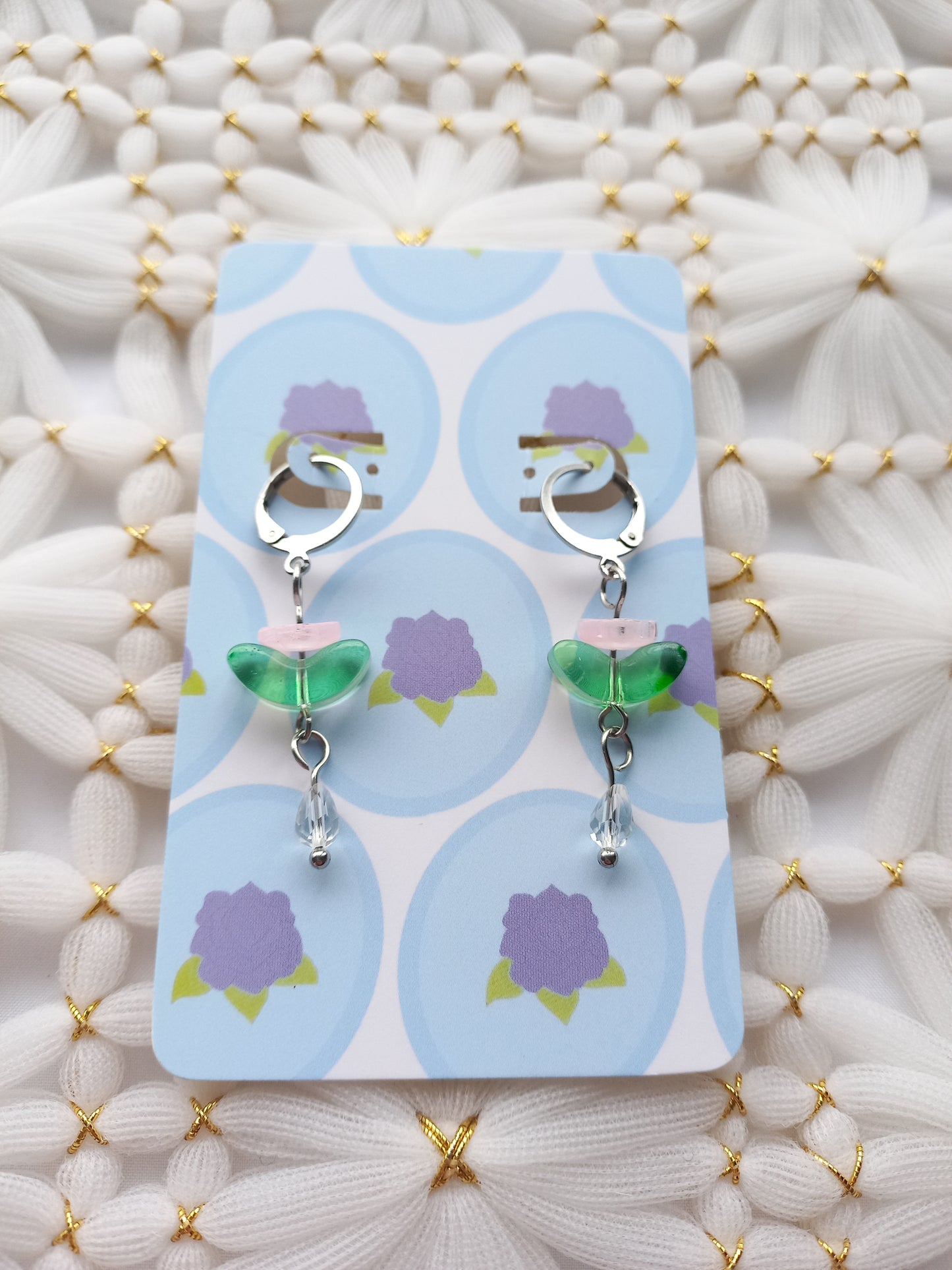 Pink Flower Drop Huggie Earrings | Flower Power