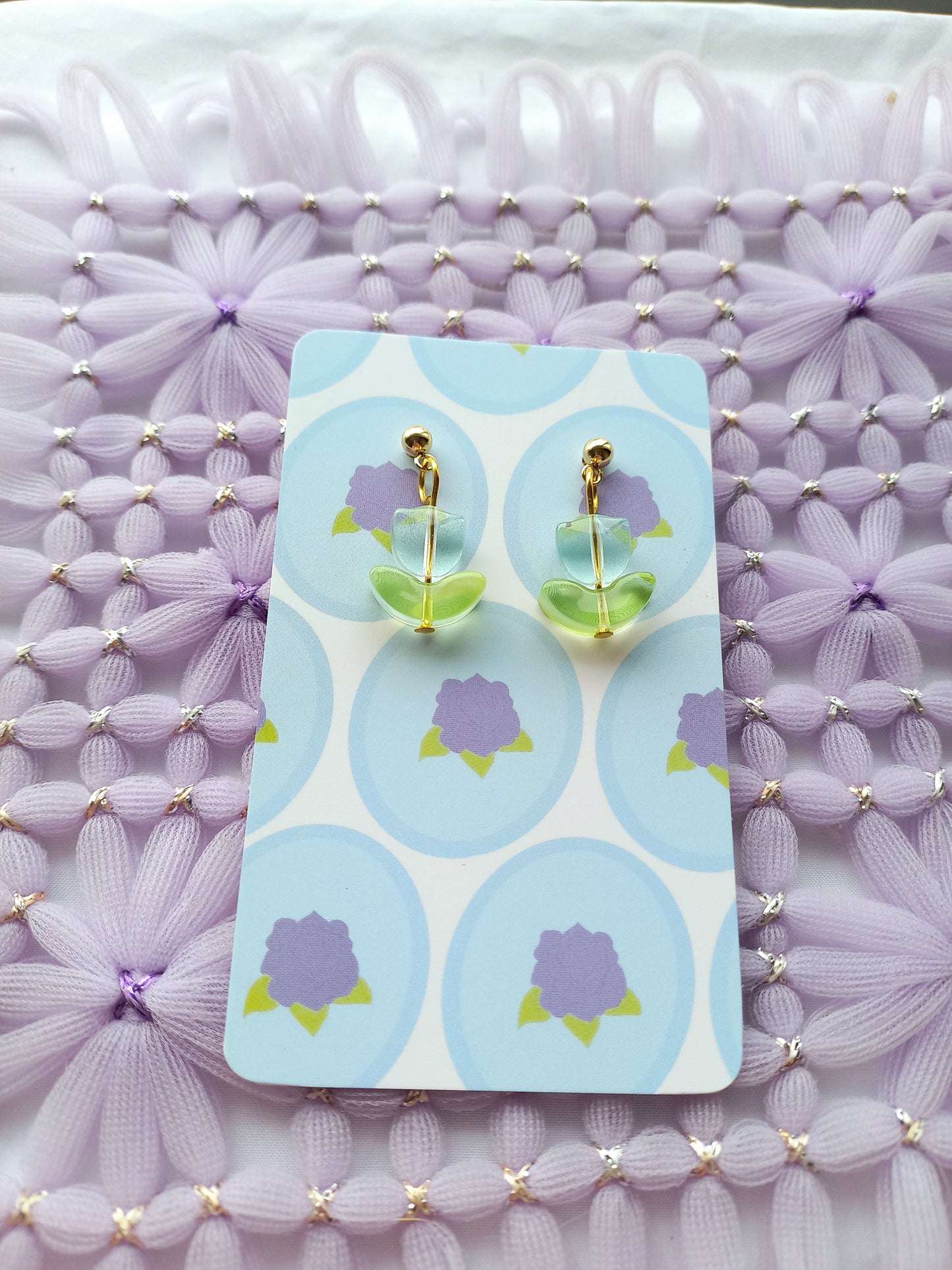 Light Blue Tulip Ball Stud Earrings | Flower Power