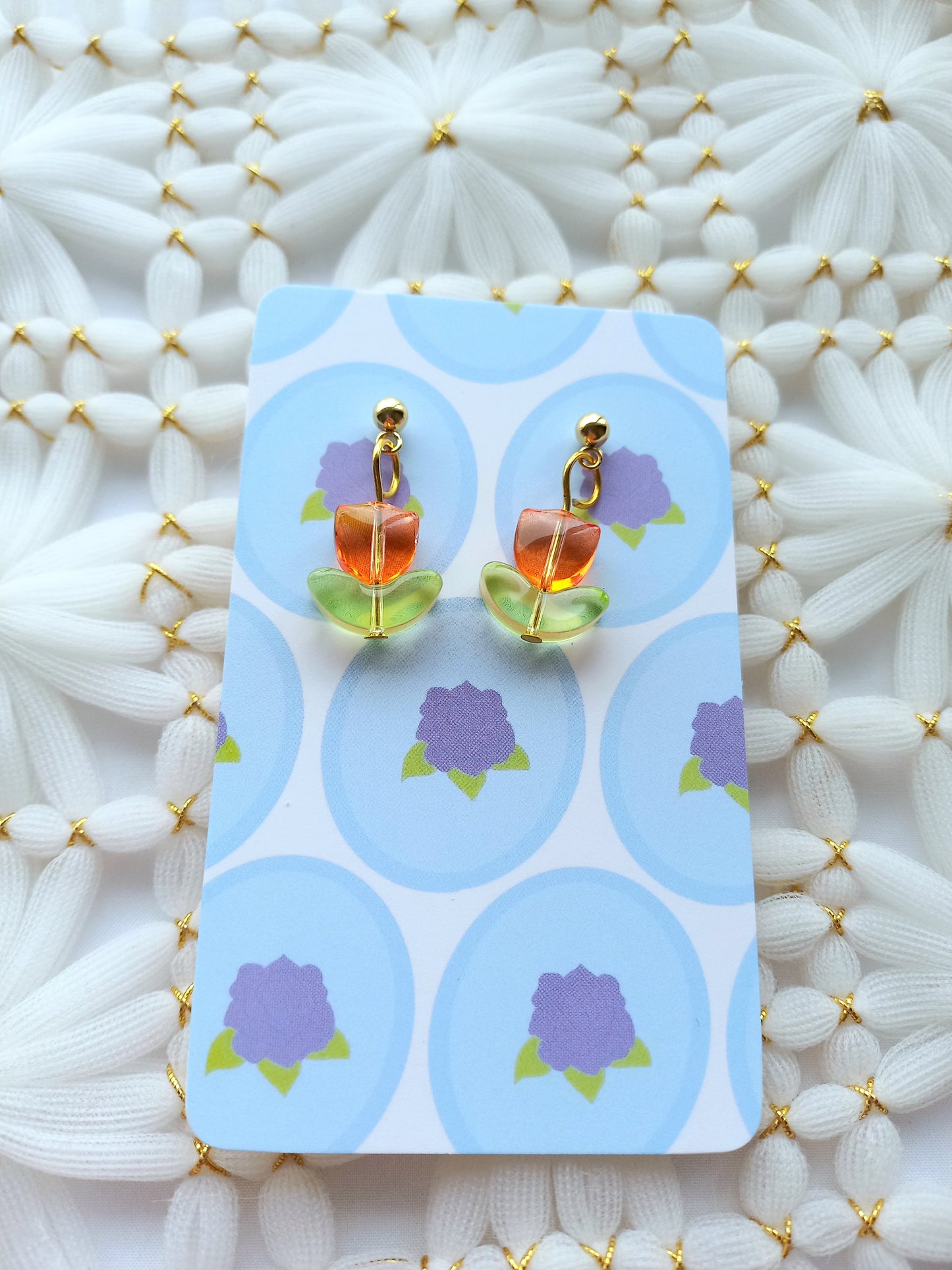 Orange Tulip Ball Stud Earrings | Flower Power